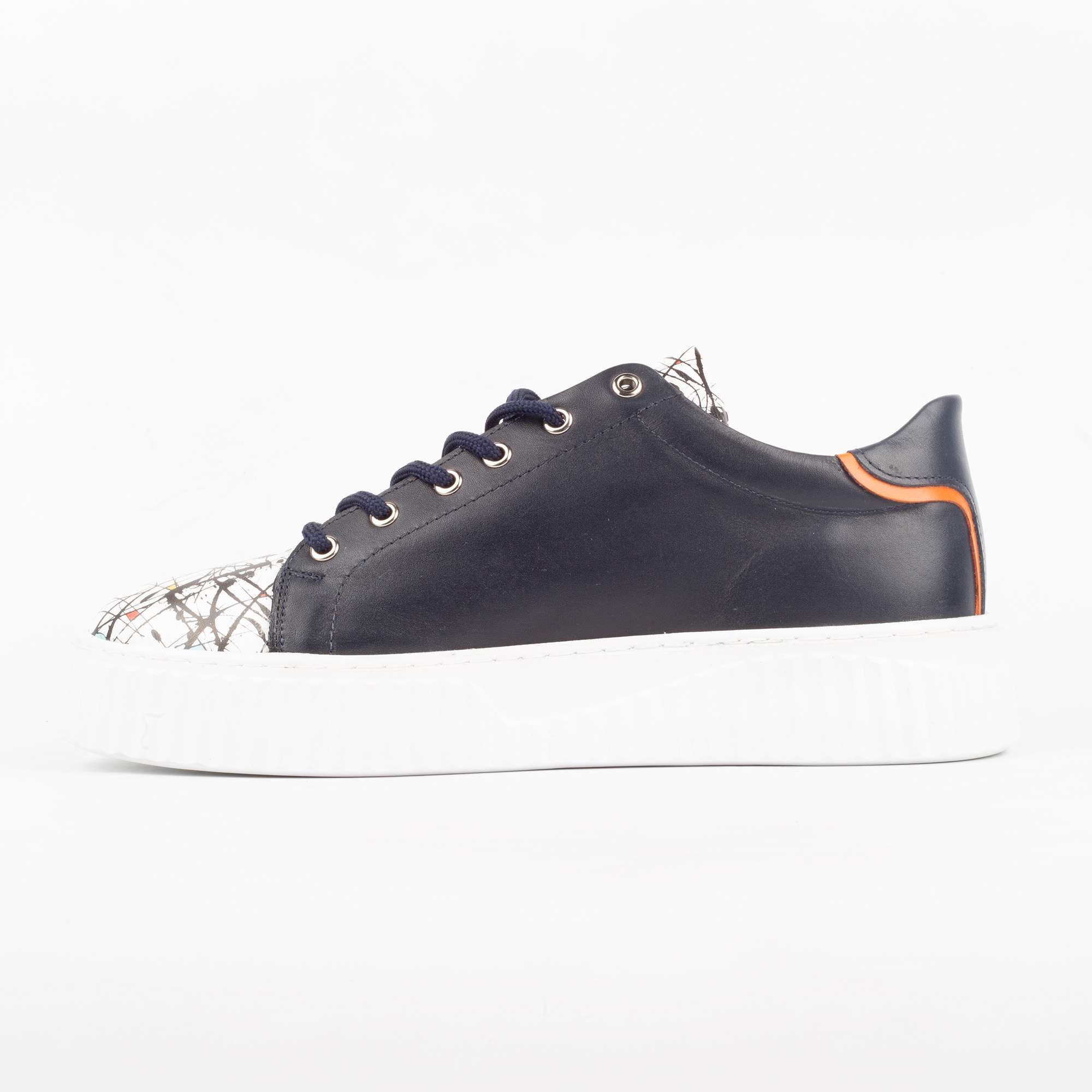 Navy Leather Sneakers with Abstract Print – Bold Style Meets Casual Comfort(E17309) - Image 5