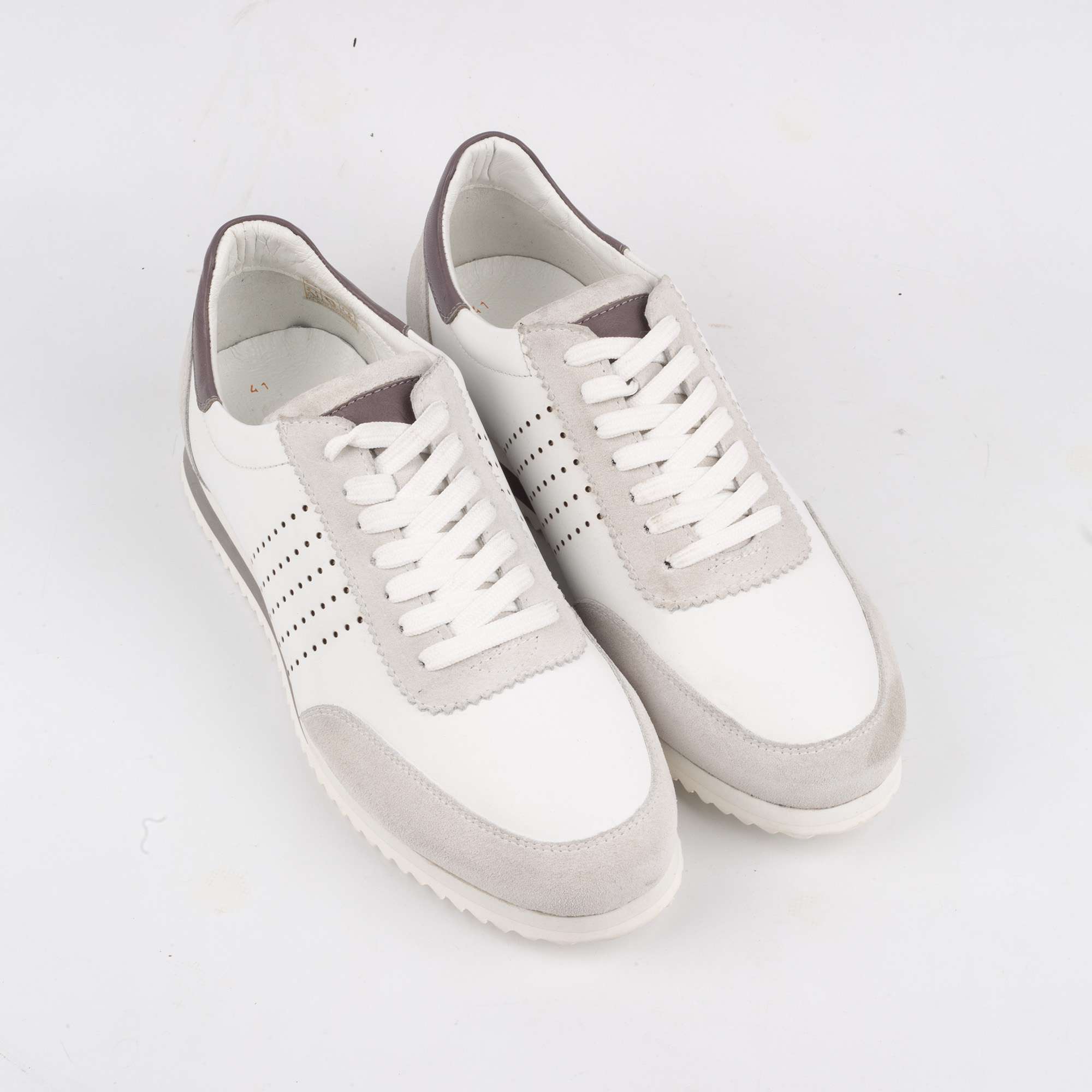 White Suede Leather Sneakers – Minimalist & Sophisticated Comfort for Everyday Wear (M11108) - Image 2