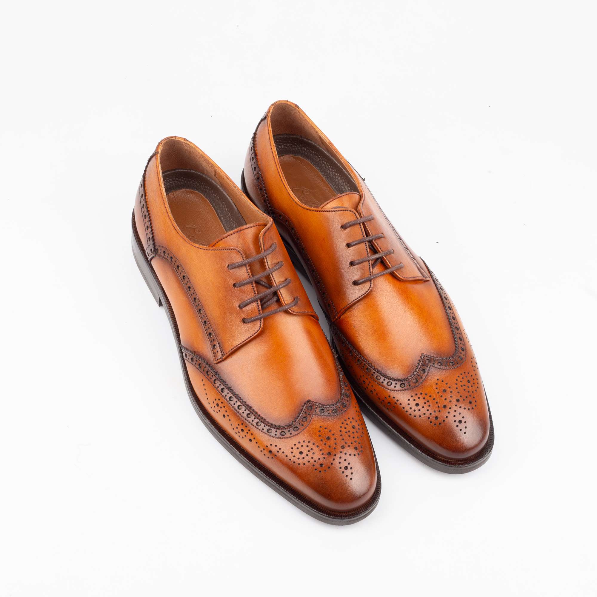 Men's Tan Leather Brogue Derby Shoes - Stylish and Comfortable Formal Footwear (V2-95) - Image 2