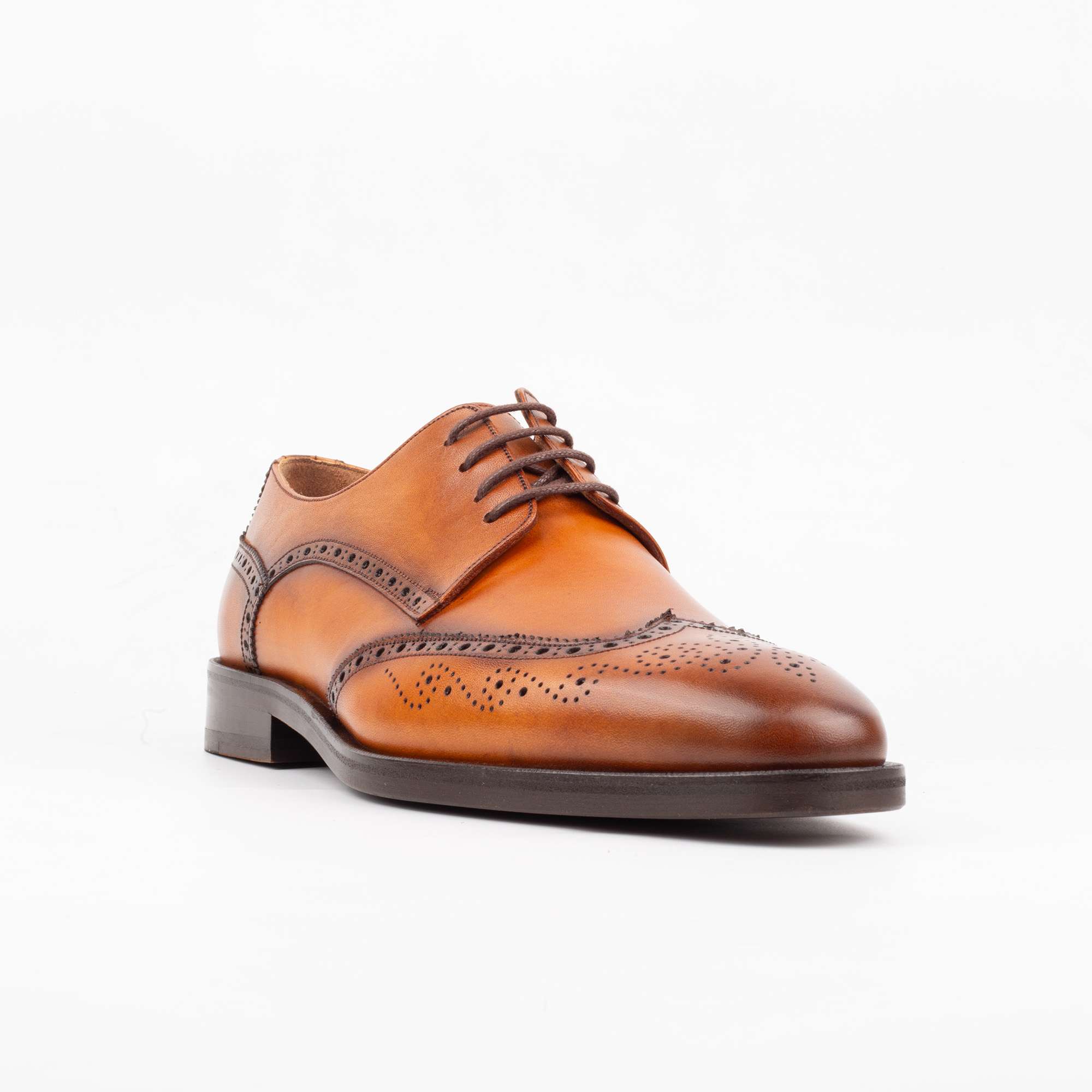 Men's Tan Leather Brogue Derby Shoes - Stylish and Comfortable Formal Footwear (V2-95) - Image 6