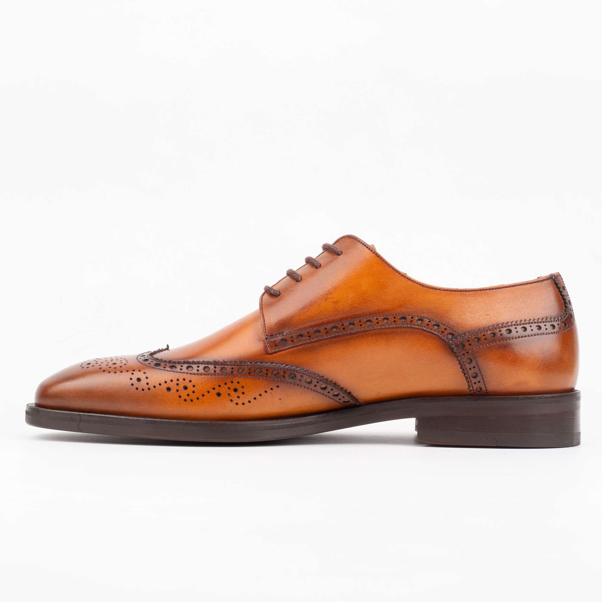 Men's Tan Leather Brogue Derby Shoes - Stylish and Comfortable Formal Footwear (V2-95) - Image 5