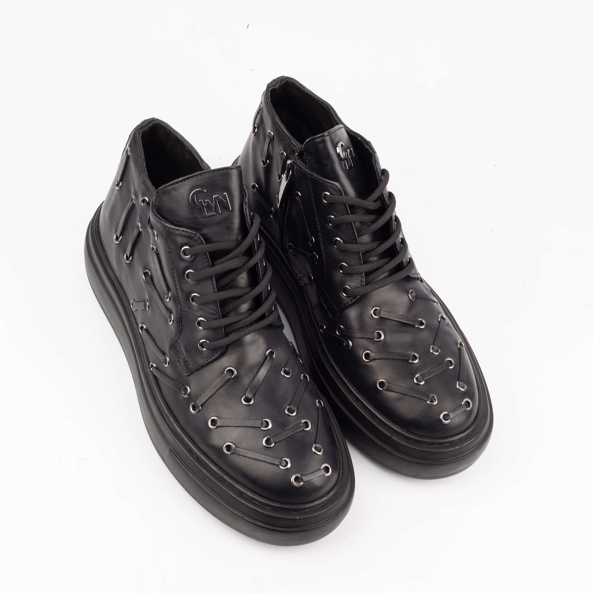 Black Studded High-Top Sneakers – Bold and Edgy Urban Footwear (E19624) - Image 2