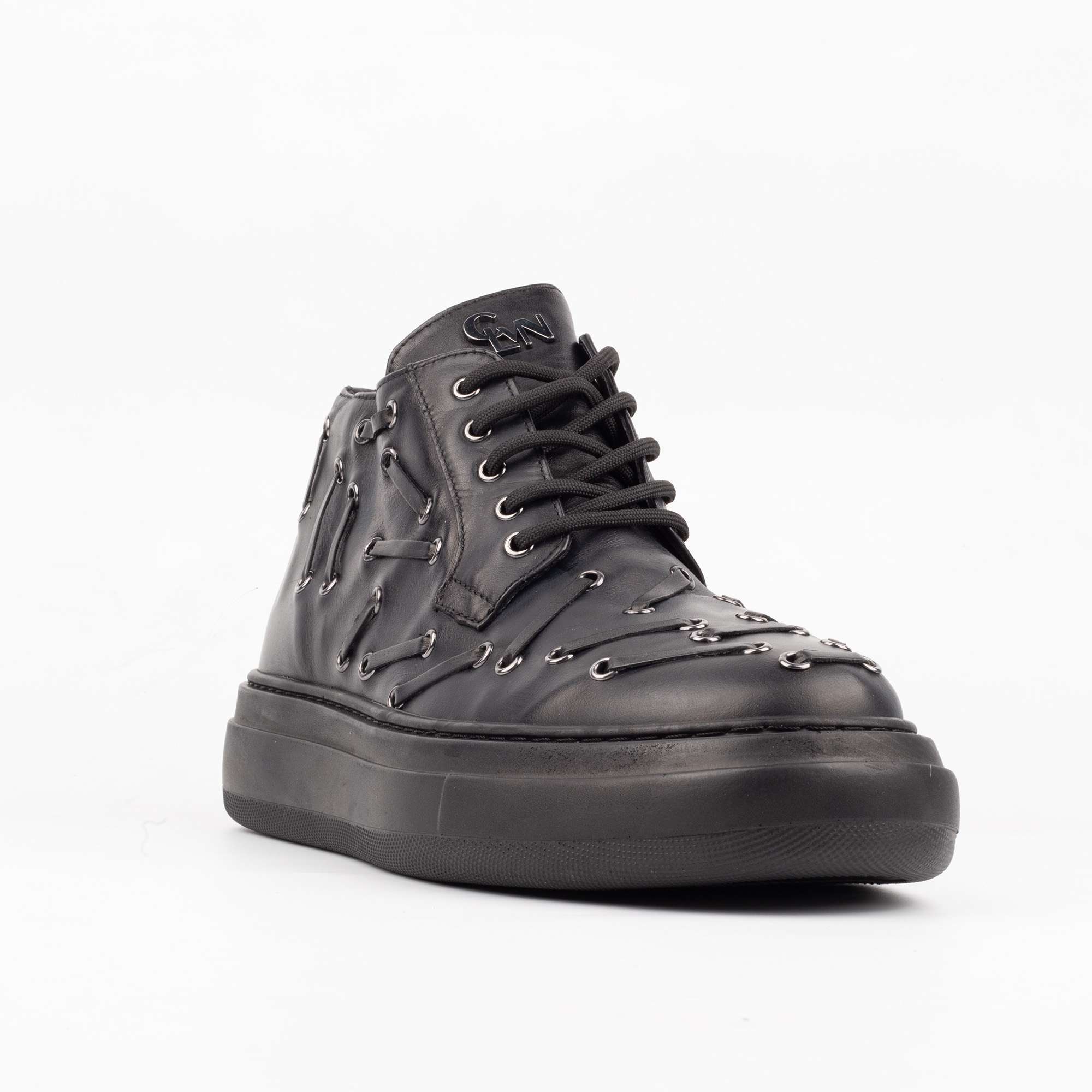 Black Studded High-Top Sneakers – Bold and Edgy Urban Footwear (E19624) - Image 6