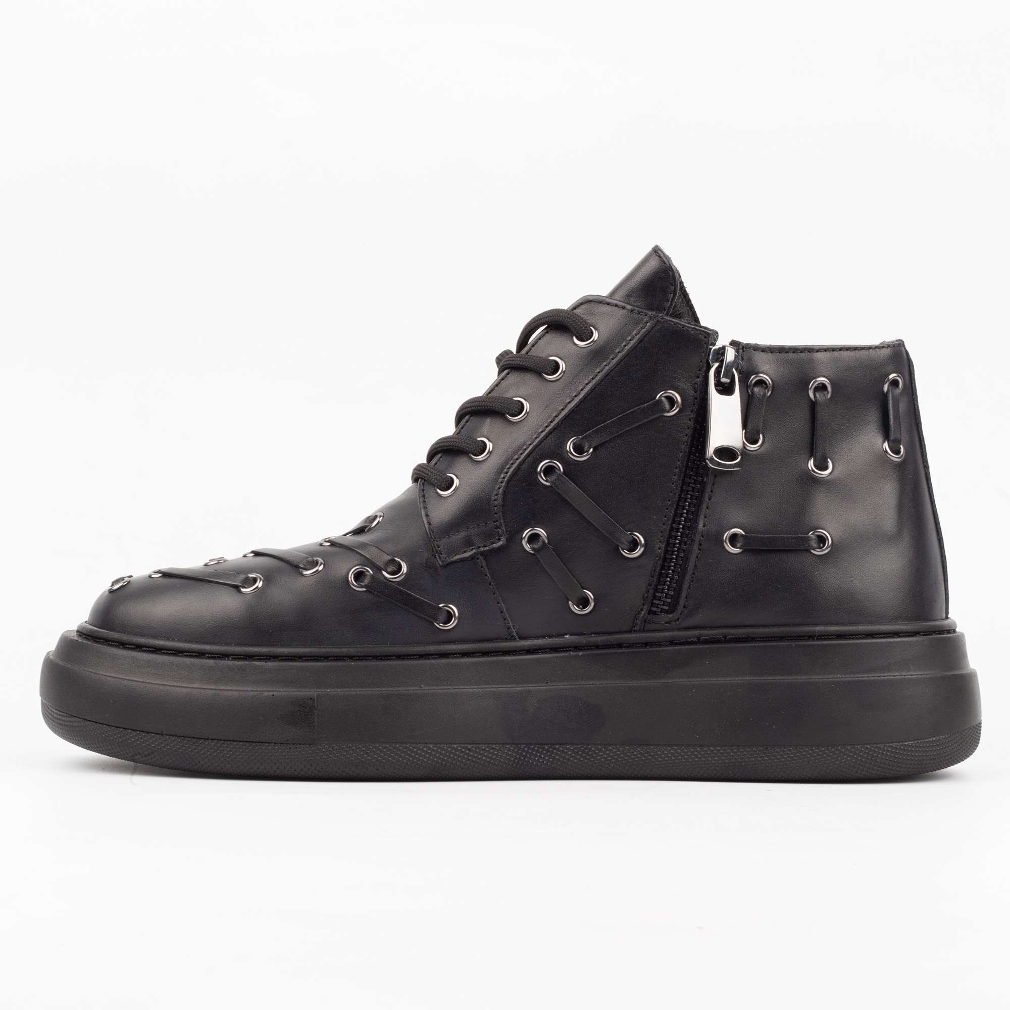 Black Studded High-Top Sneakers – Bold and Edgy Urban Footwear (E19624) - Image 5