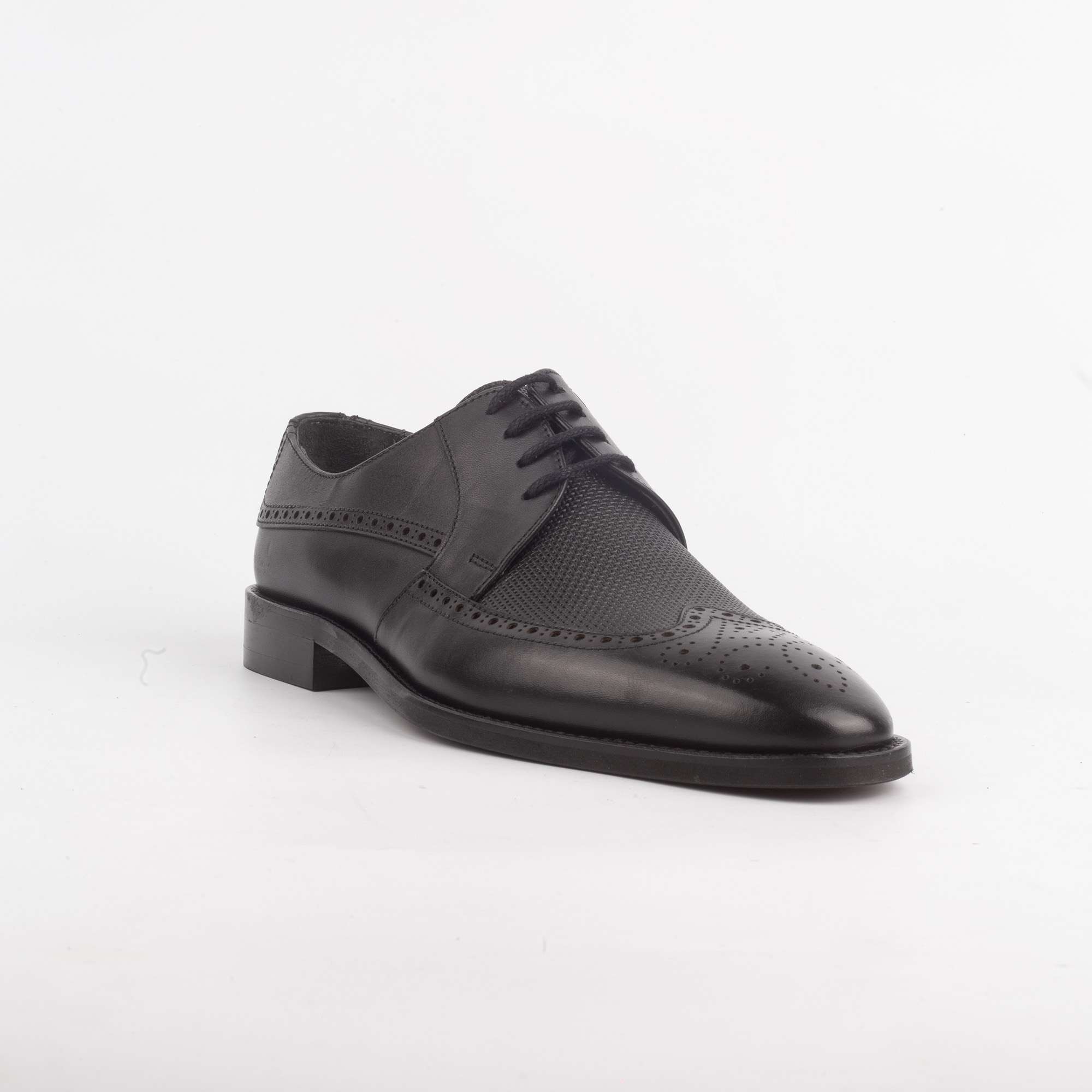 Men's Black Brogue Leather Oxford Shoes - Classic Formal Shoes for Men (V2-46) - Image 2