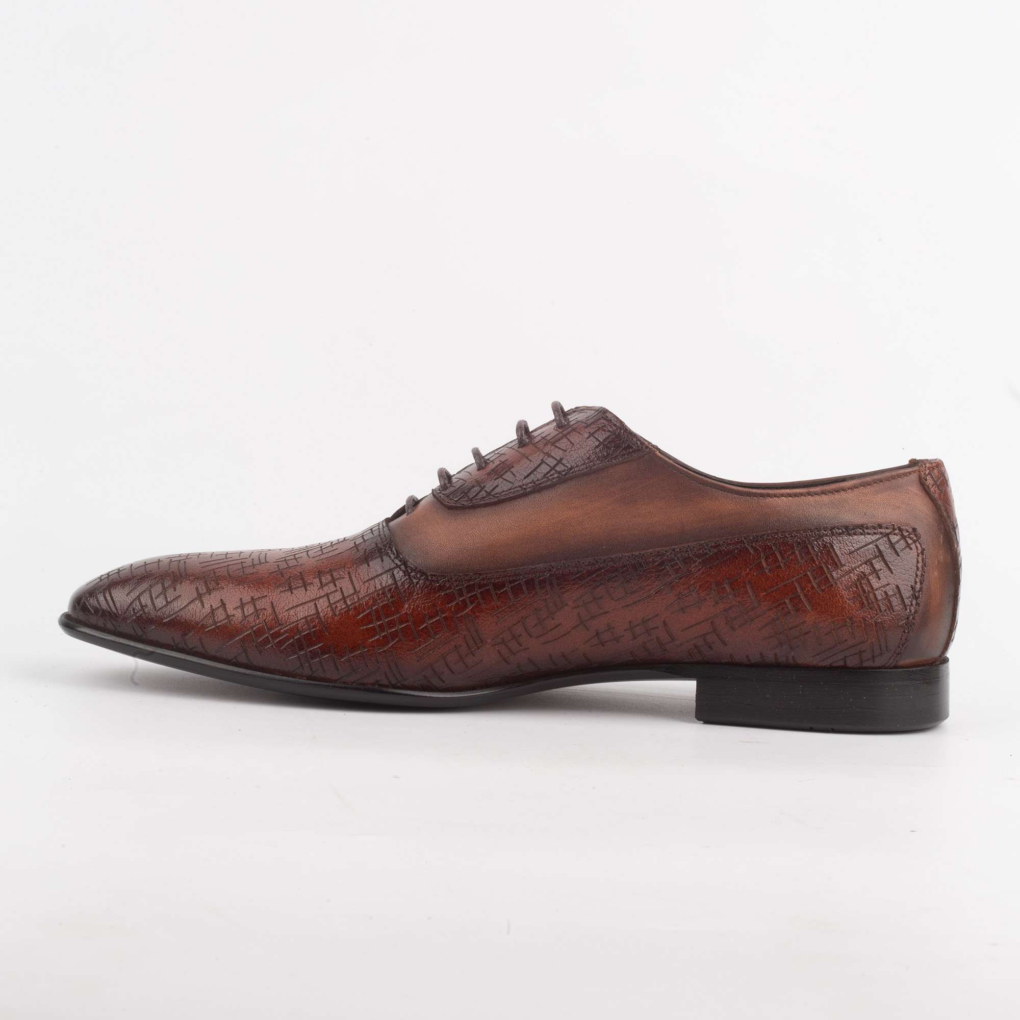Men's Textured Brown Leather Oxford Shoes - Elegant and Stylish Formal Footwear.(V29-62) - Image 4