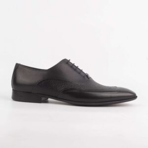 Elegant Textured Black Leather Oxford Shoe for Men - Unique Design with Premium Comfort (H6-04)
