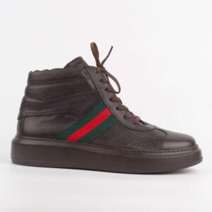 Brown Leather High-Top Sneakers – Premium Craftsmanship Meets Street Style (E2020)