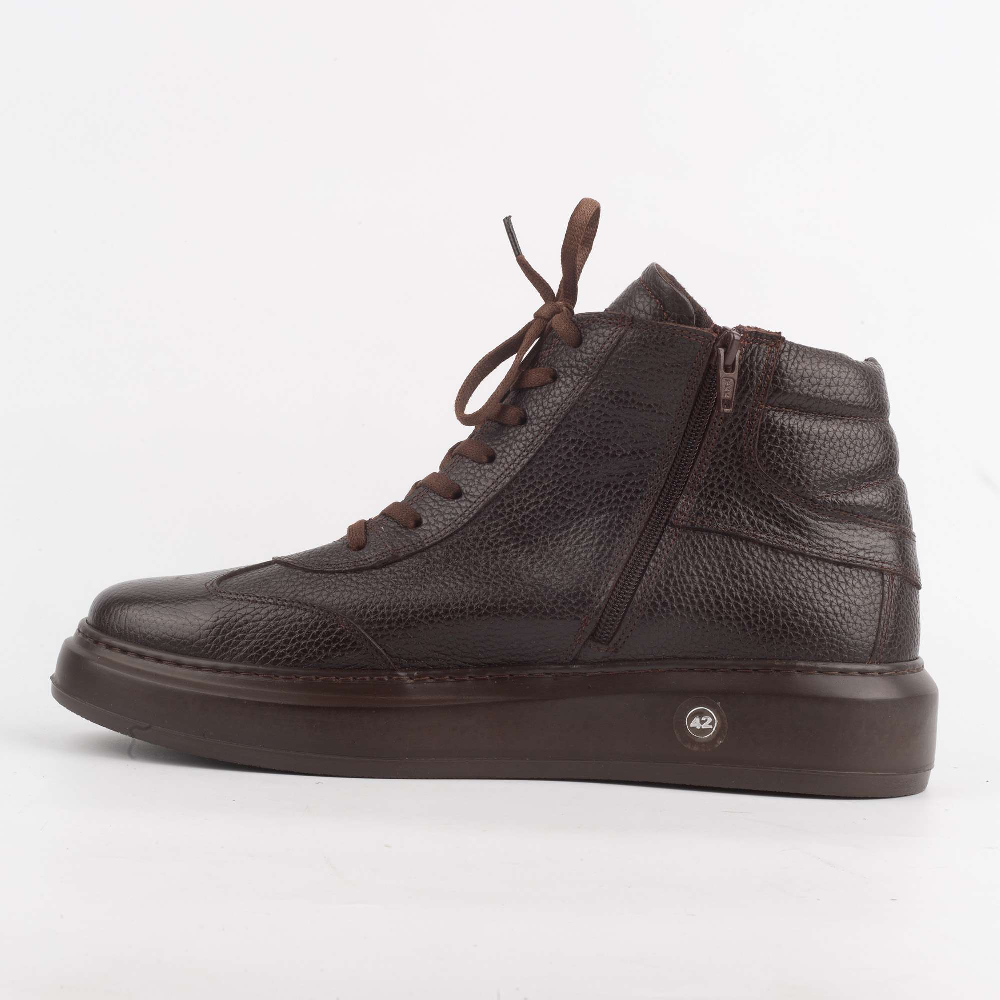 Brown Leather High-Top Sneakers – Premium Craftsmanship Meets Street Style (E2020) - Image 5