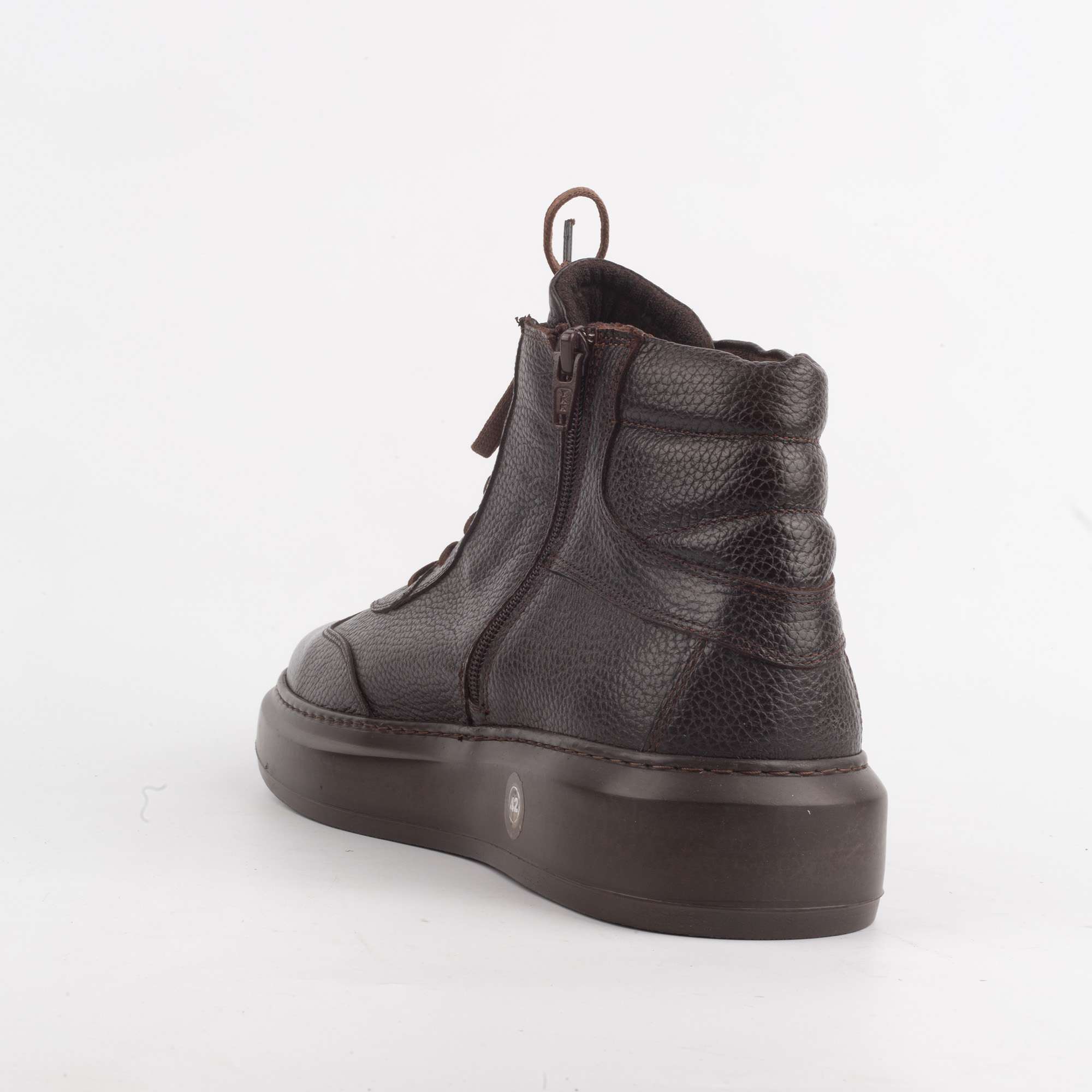 Brown Leather High-Top Sneakers – Premium Craftsmanship Meets Street Style (E2020) - Image 4