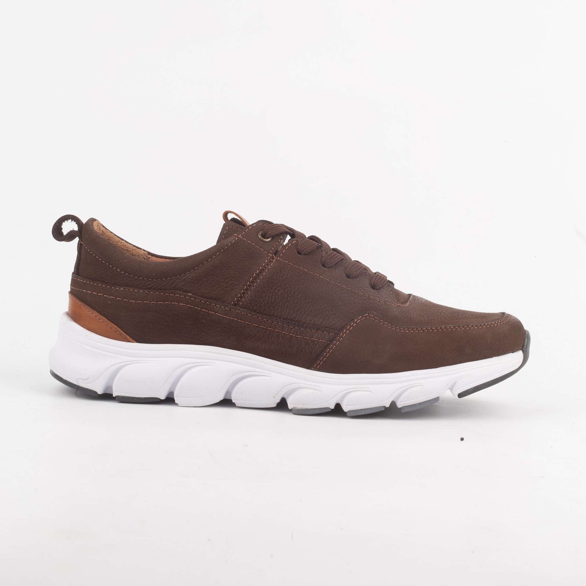 Men's Athletic Walking Shoes with Brown Leather Upper and Cushioned Sole (13232)