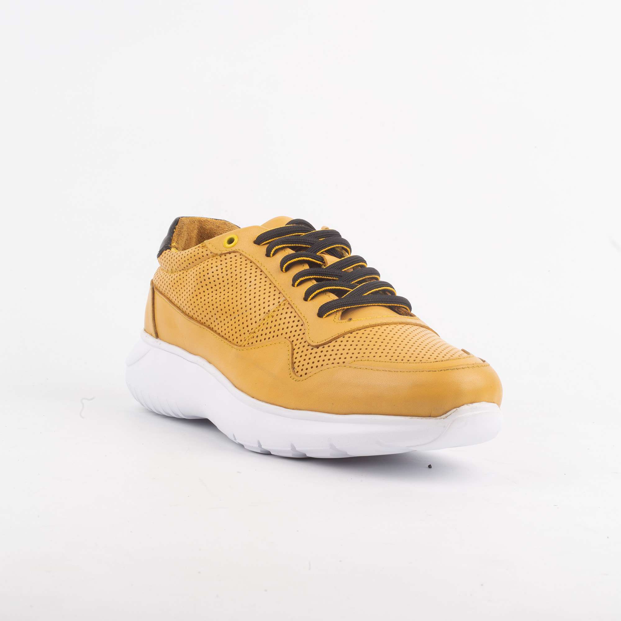 Men's Yellow Leather Sneakers with Perforated Upper and Black Accents (M13123) - Image 3