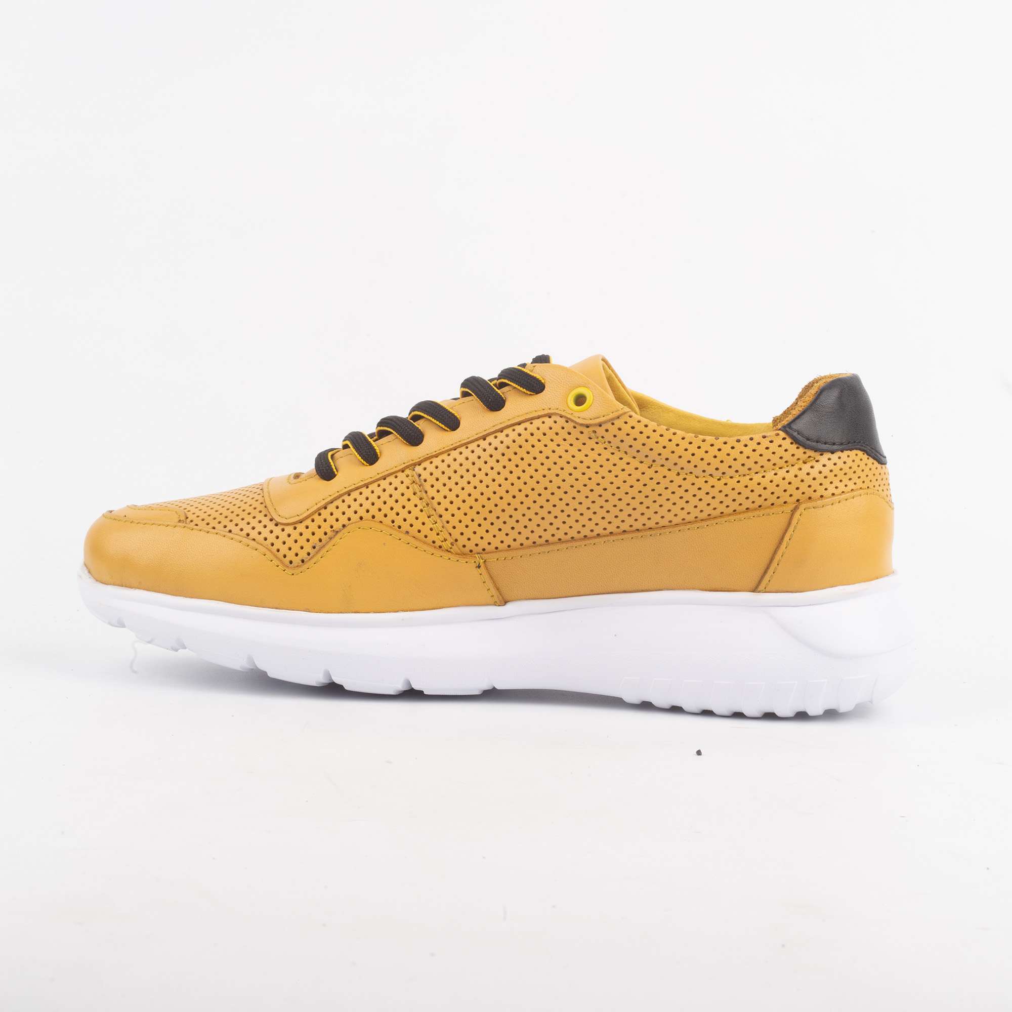 Men's Yellow Leather Sneakers with Perforated Upper and Black Accents (M13123) - Image 5
