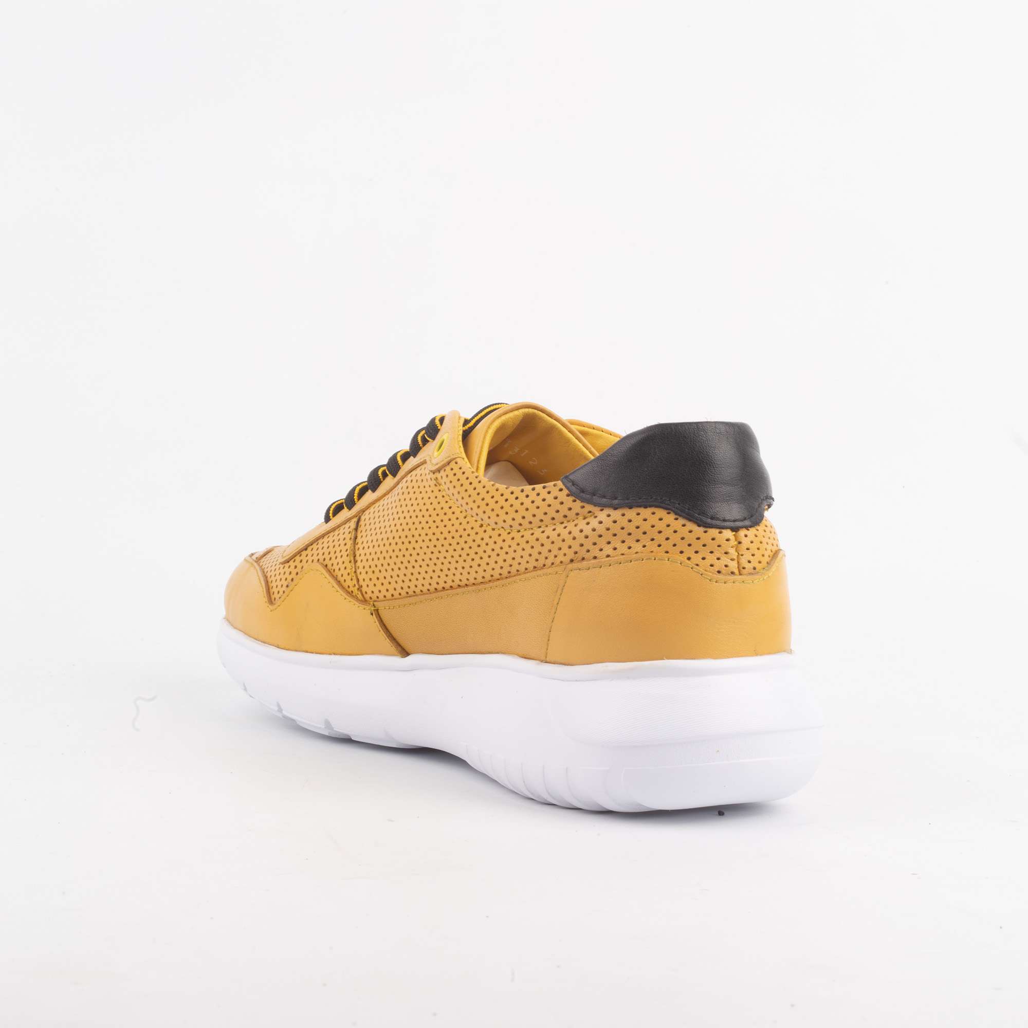 Men's Yellow Leather Sneakers with Perforated Upper and Black Accents (M13123) - Image 4