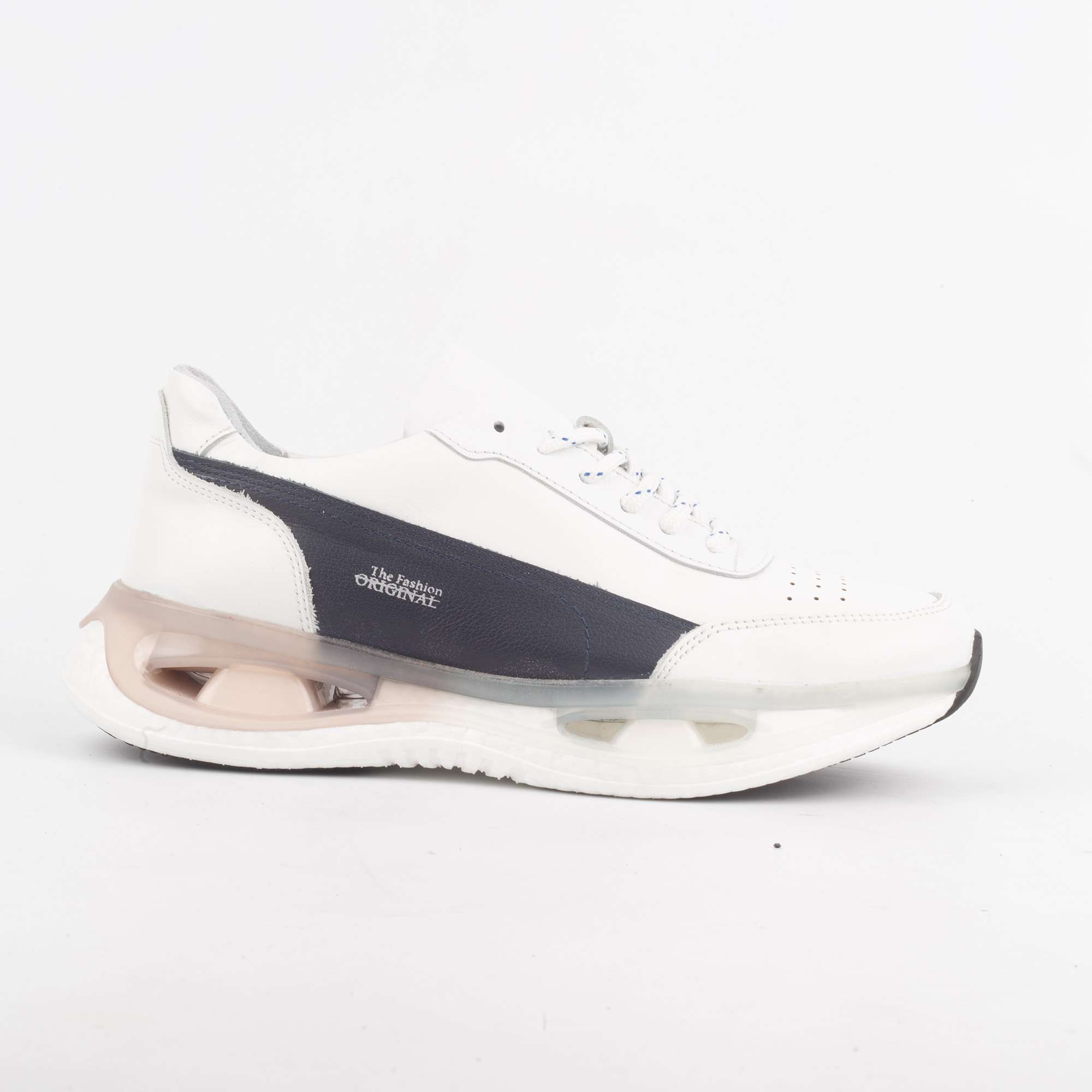 Men's White and Navy Sneakers with Air Cushion Sole for Comfort and Style (17346)
