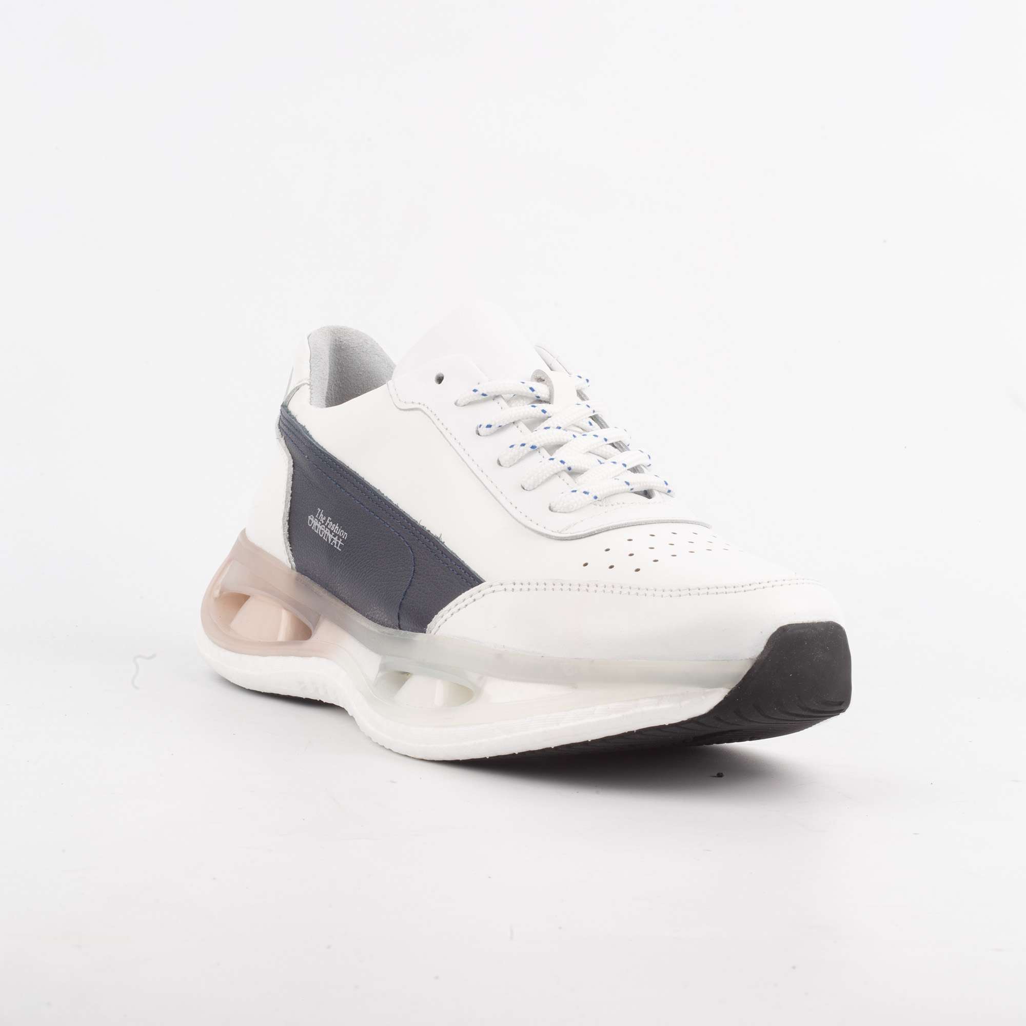 Men's White and Navy Sneakers with Air Cushion Sole for Comfort and Style (17346) - Image 5