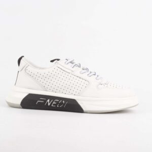 Men's White Perforated Sneakers with Breathable Leather and Bold Branding.(11241)
