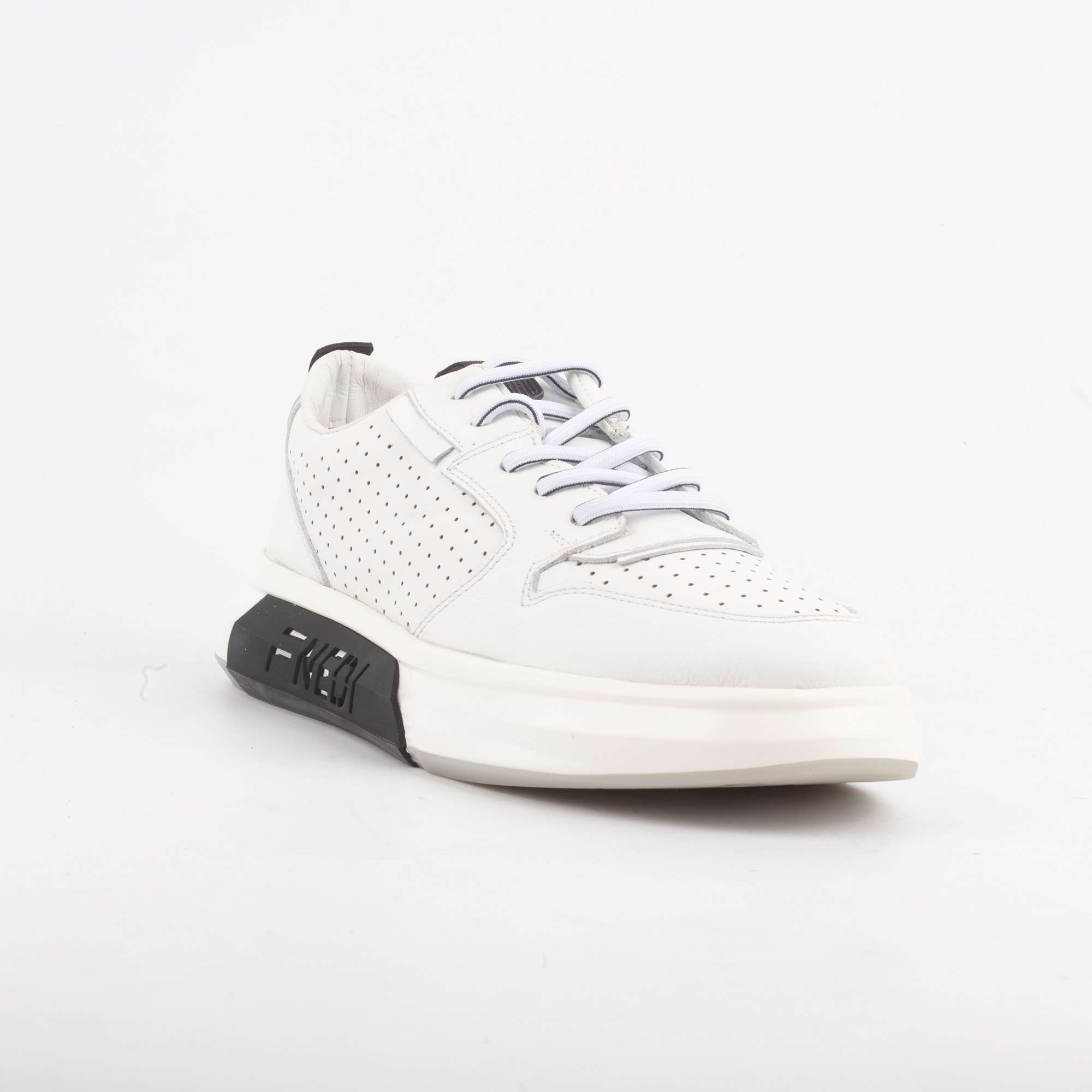 Men's White Perforated Sneakers with Breathable Leather and Bold Branding.(11241) - Image 3