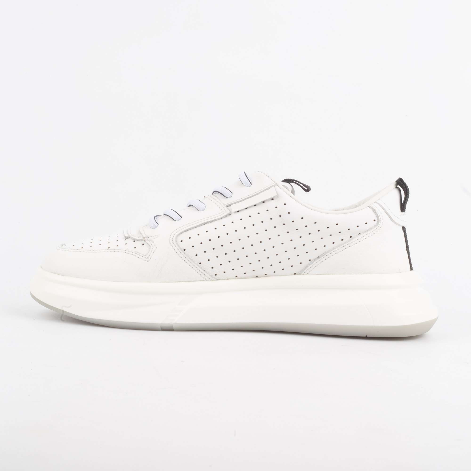 Men's White Perforated Sneakers with Breathable Leather and Bold Branding.(11241) - Image 5