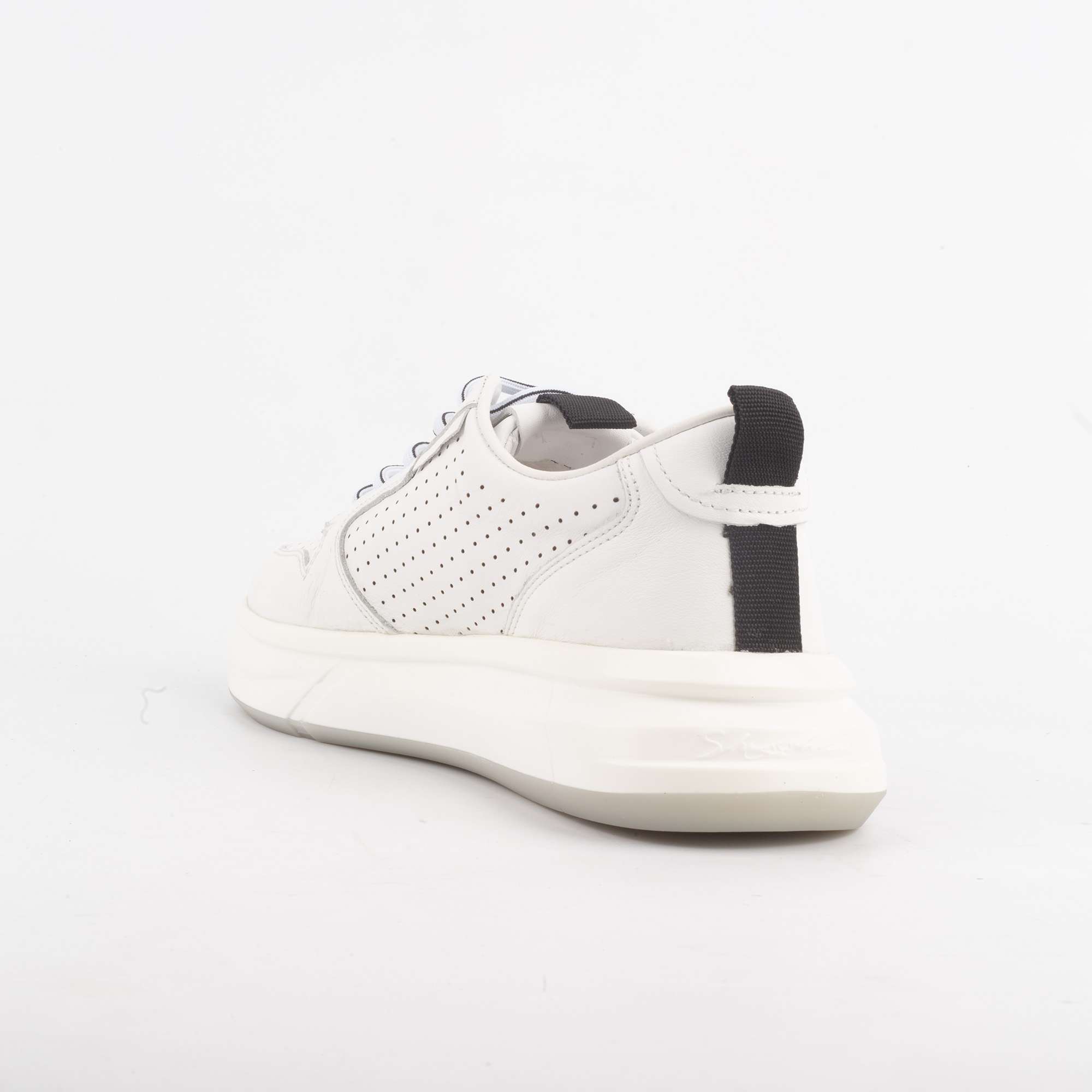 Men's White Perforated Sneakers with Breathable Leather and Bold Branding.(11241) - Image 4