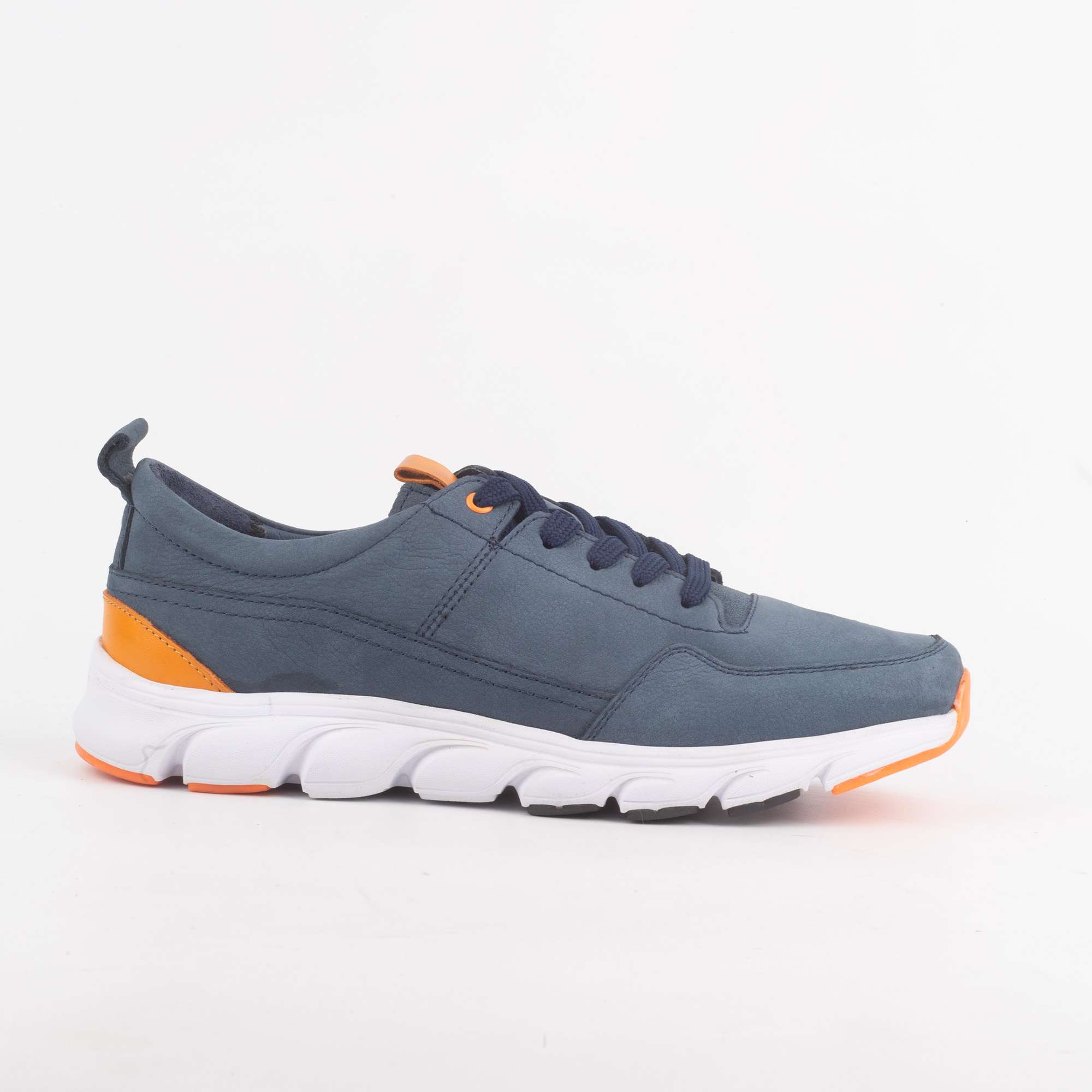 Men's Navy Blue and Orange Sneakers with Cushioned Sole and Vibrant Accents (13232)
