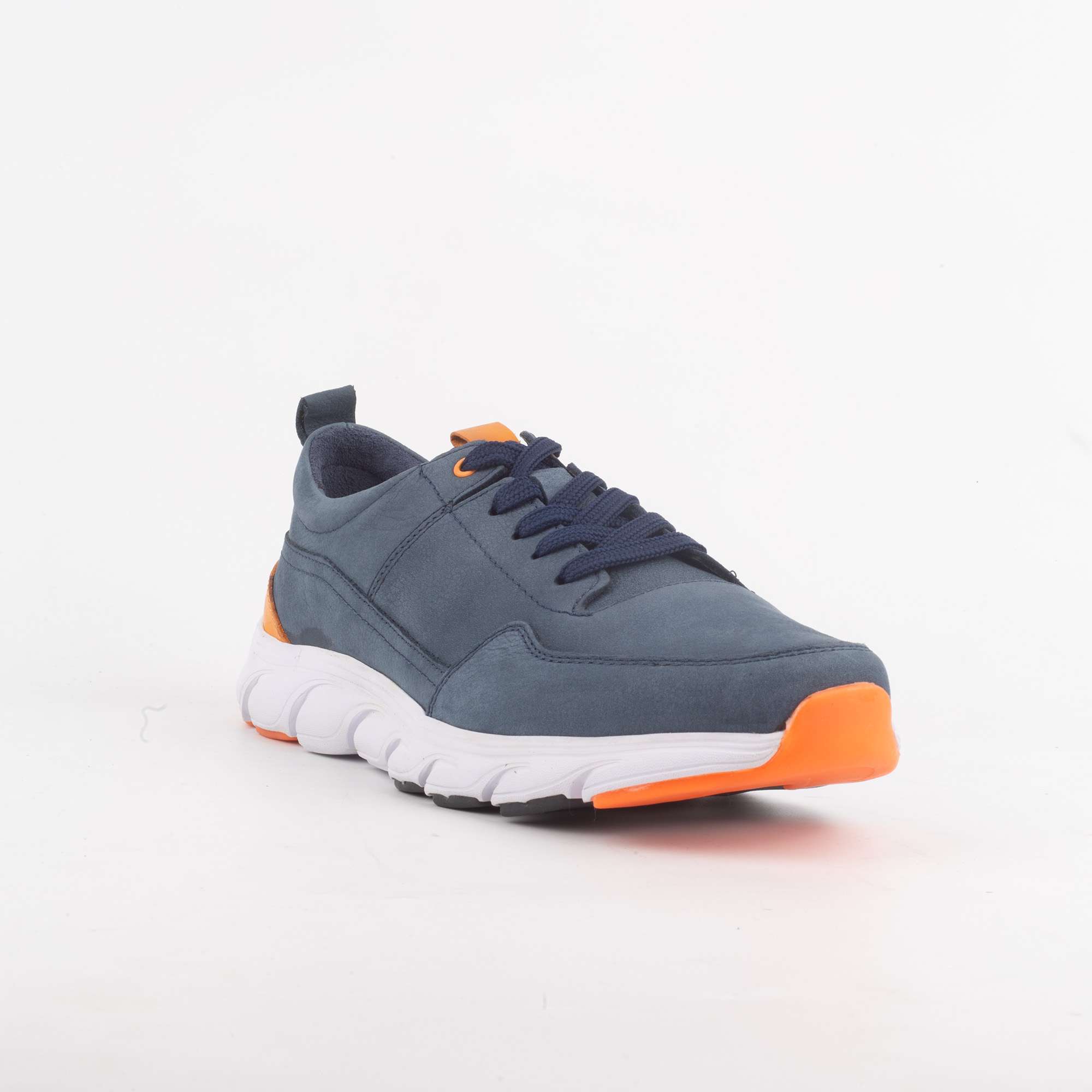 Men's Navy Blue and Orange Sneakers with Cushioned Sole and Vibrant Accents (13232) - Image 3
