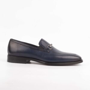 Men's Navy Blue Leather Loafers with Metallic Bit Detail and Comfortable Fit (V50129)