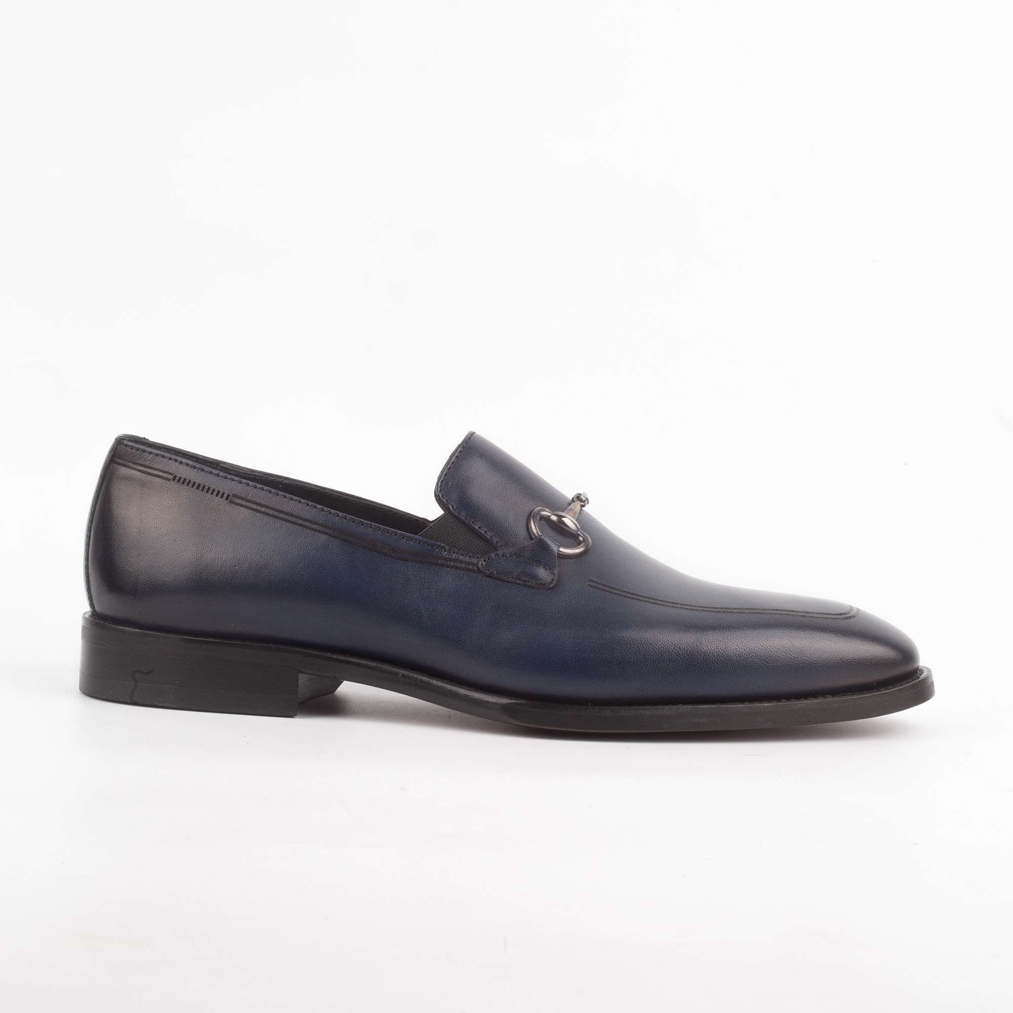 Men's Navy Blue Leather Loafers with Metallic Bit Detail and Comfortable Fit (V50129)