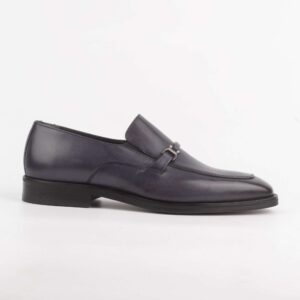 Men's Dark Navy Leather Loafers with Metal Buckle Detail and Comfort Fit. (V2-44)