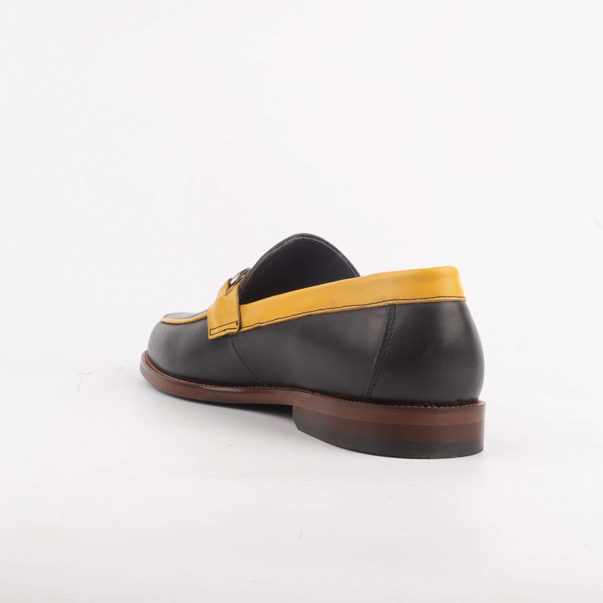 Men's Black and Yellow Leather Loafers with Metallic Horsebit Detail (V52-73) - Image 4