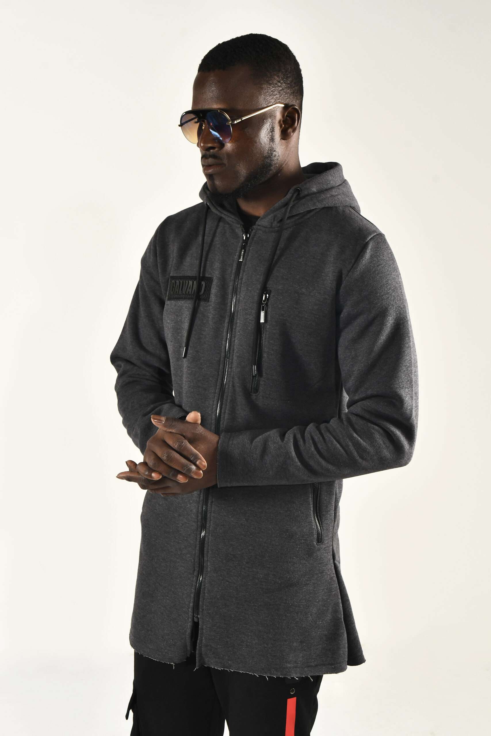Men's Charcoal Longline Zip Up Hoodie Modern Streetwear with a Sleek Edge