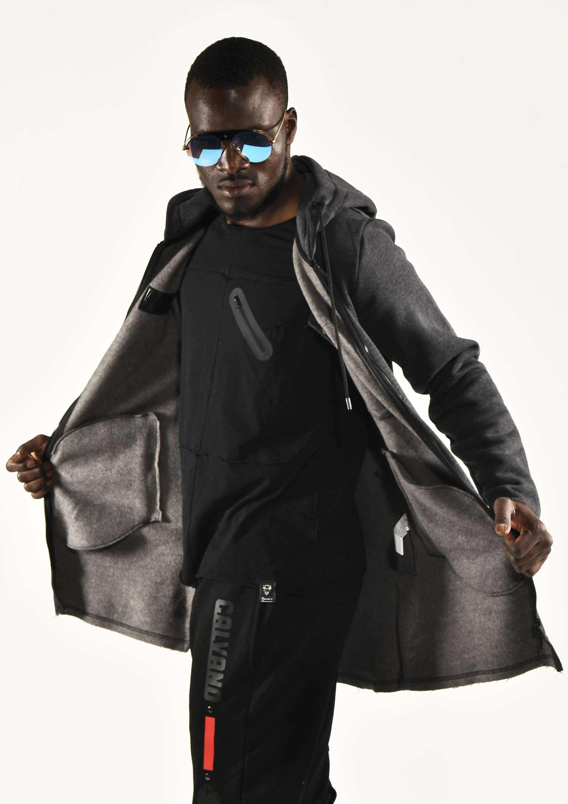 Men's Charcoal Longline Zip Up Hoodie Modern Streetwear with a Sleek Edge - Image 5