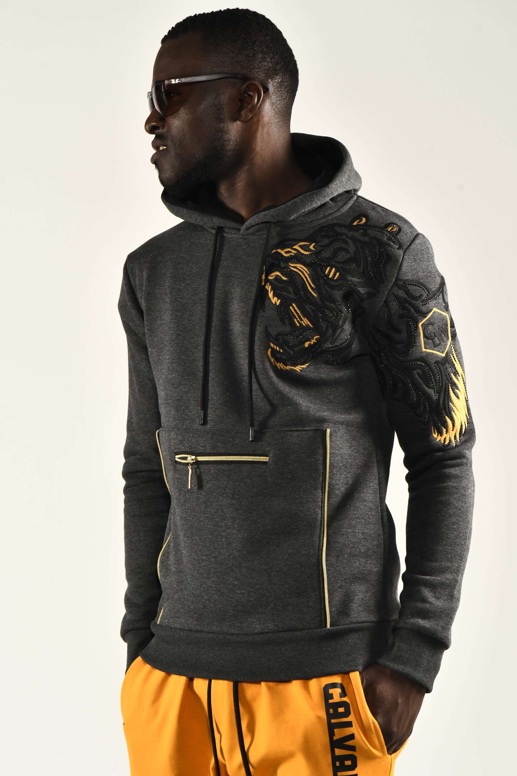 Men's Gray Hoodie with Tiger Design Bold and Modern Streetwear