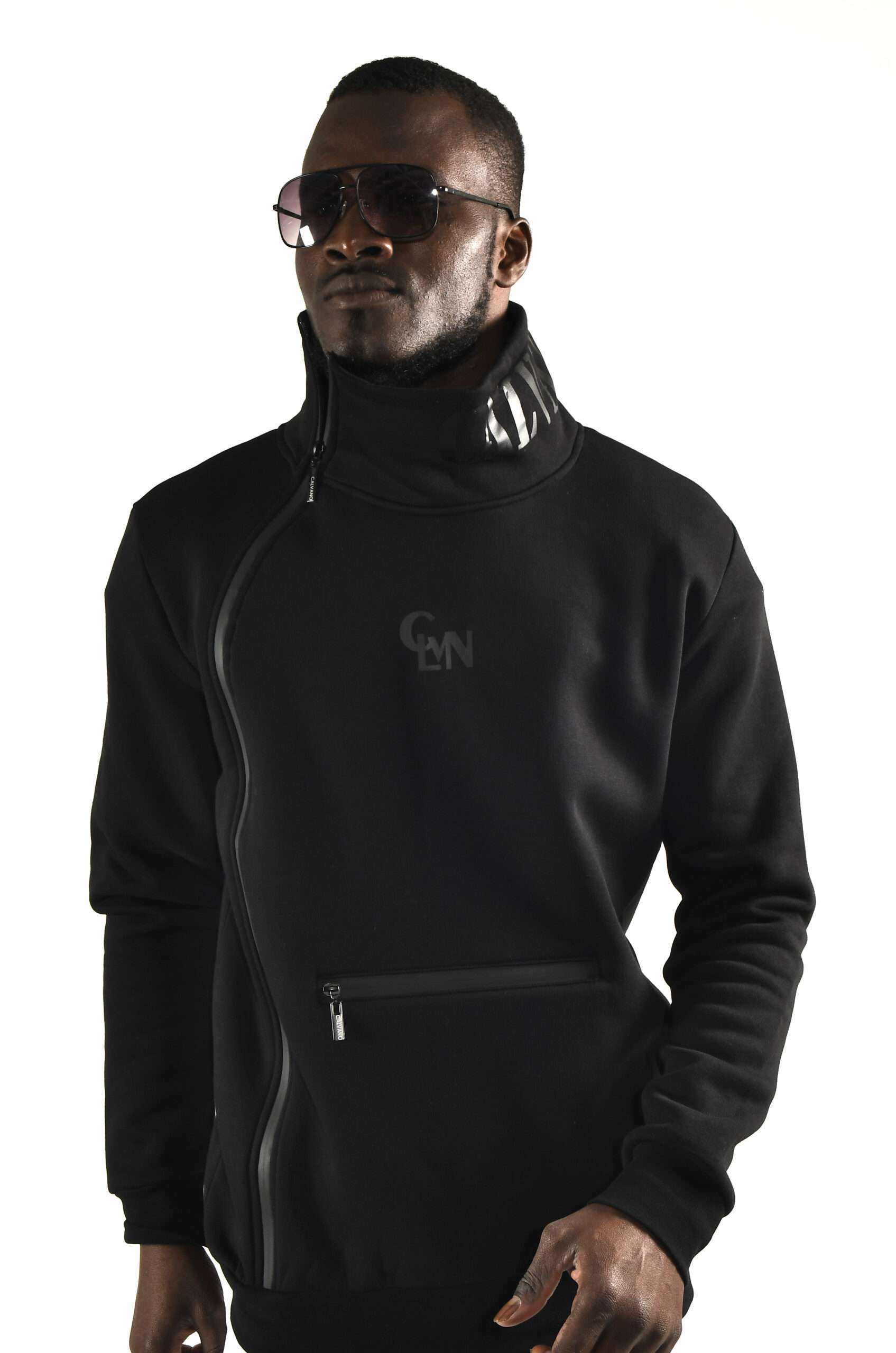 Sleek Men's Black Track Top with High Collar Ultimate Urban Style