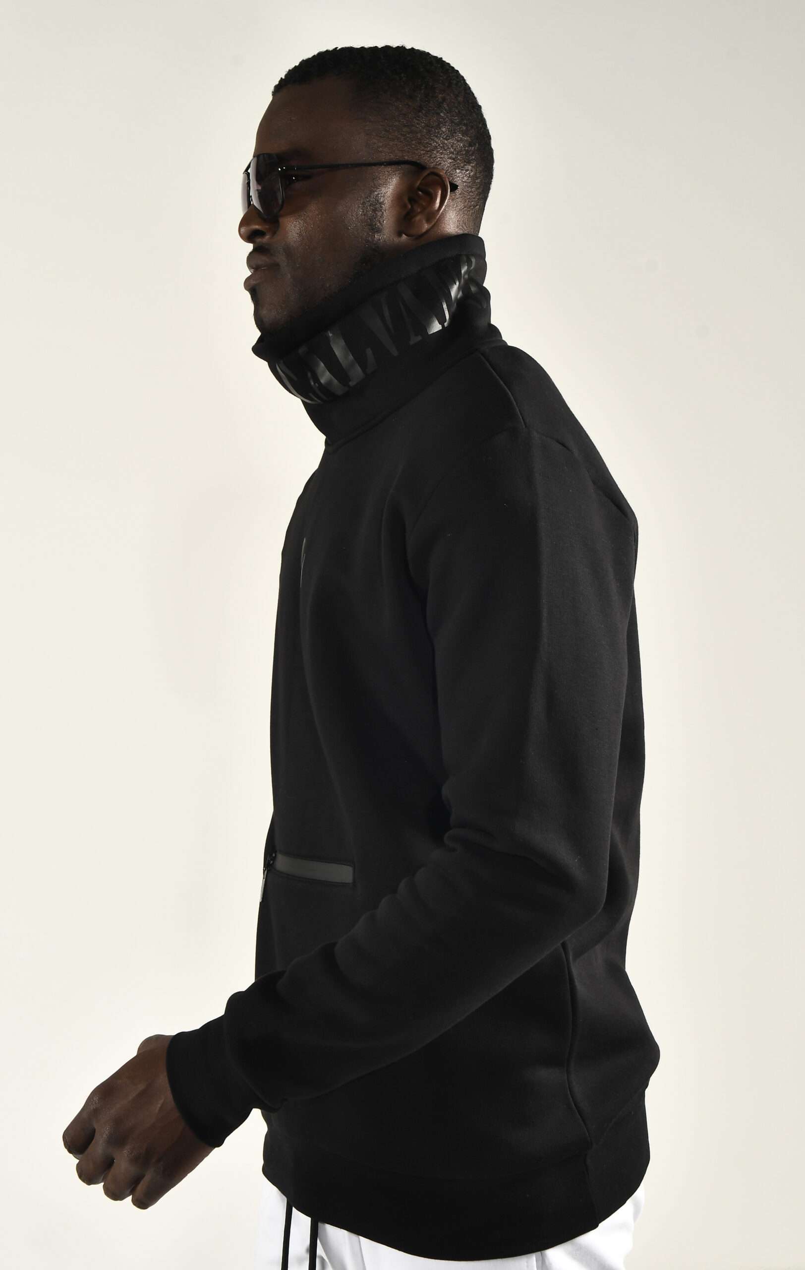 Sleek Men's Black Track Top with High Collar Ultimate Urban Style - Image 3