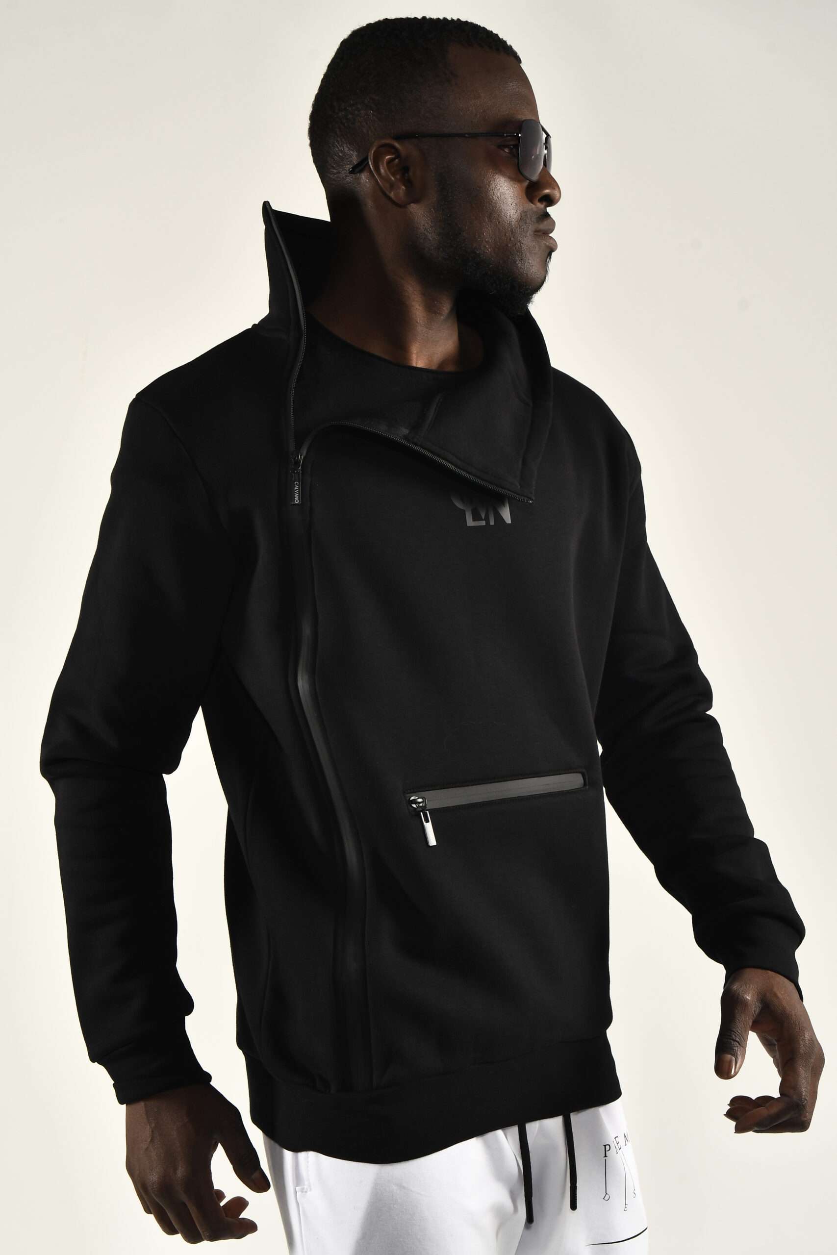 Sleek Men's Black Track Top with High Collar Ultimate Urban Style - Image 5