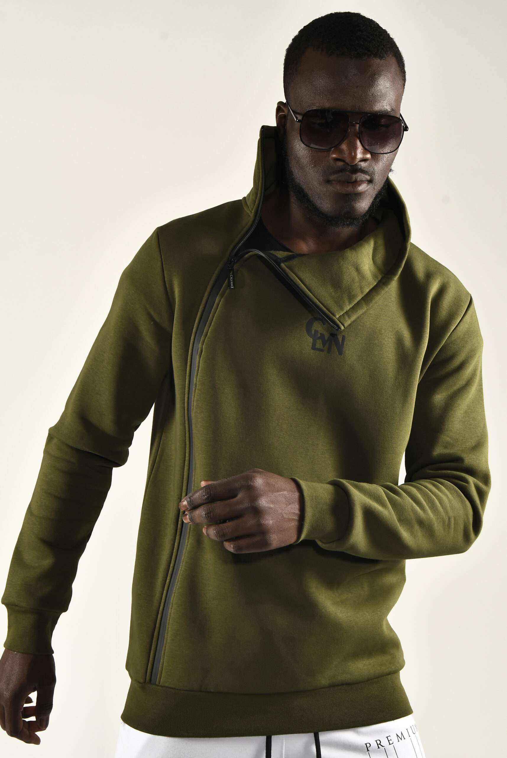 Trendy Men's Olive Green Track Top with High Collar Stylish and Functional Outerwear - Image 6