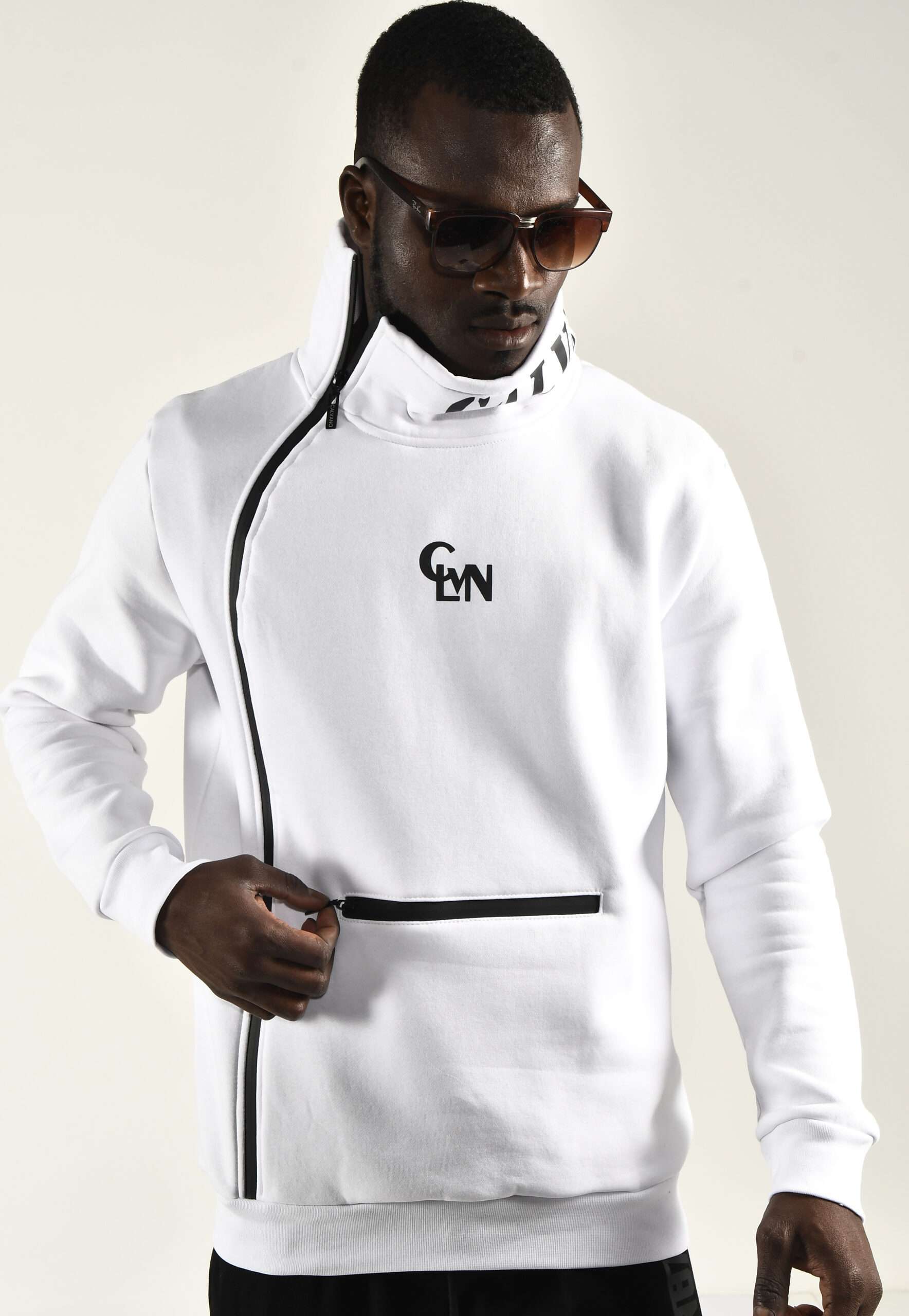 Men's White Track Top with High Collar Stylish and Comfortable Outerwear