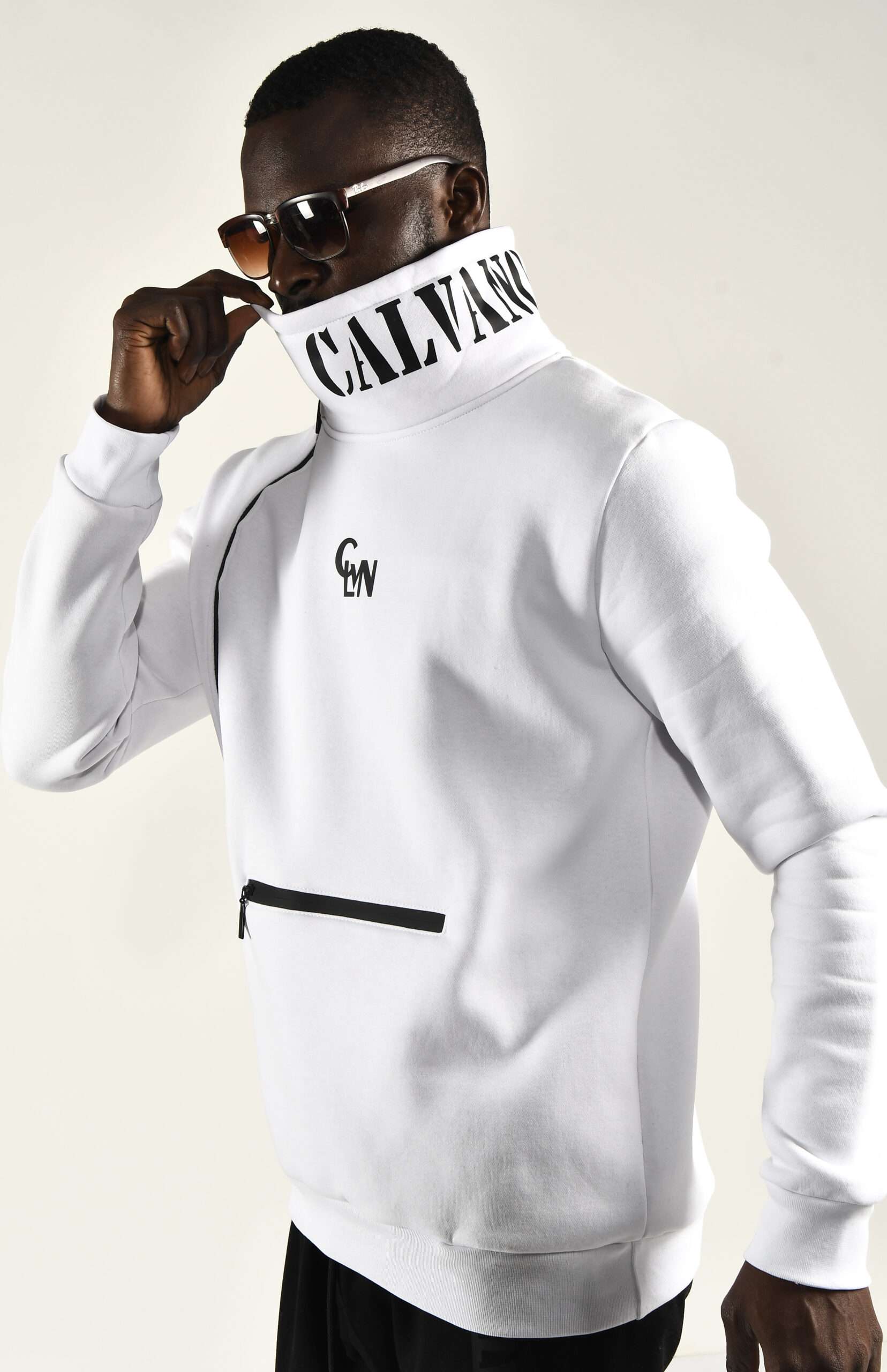 Men's White Track Top with High Collar Stylish and Comfortable Outerwear - Image 3