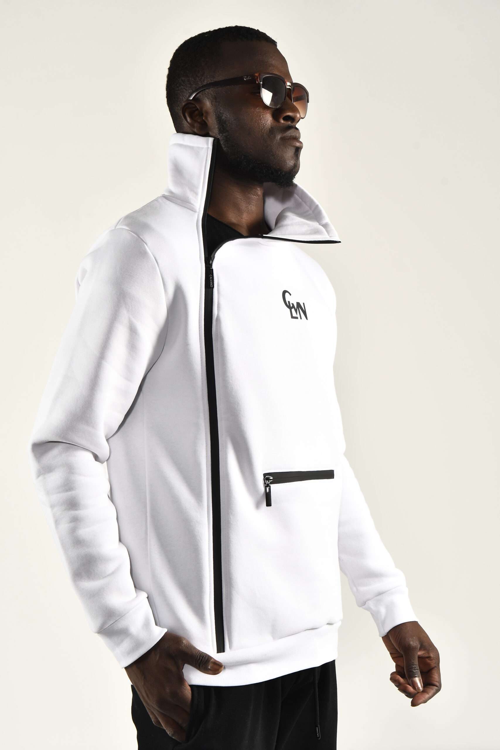 Men's White Track Top with High Collar Stylish and Comfortable Outerwear - Image 6