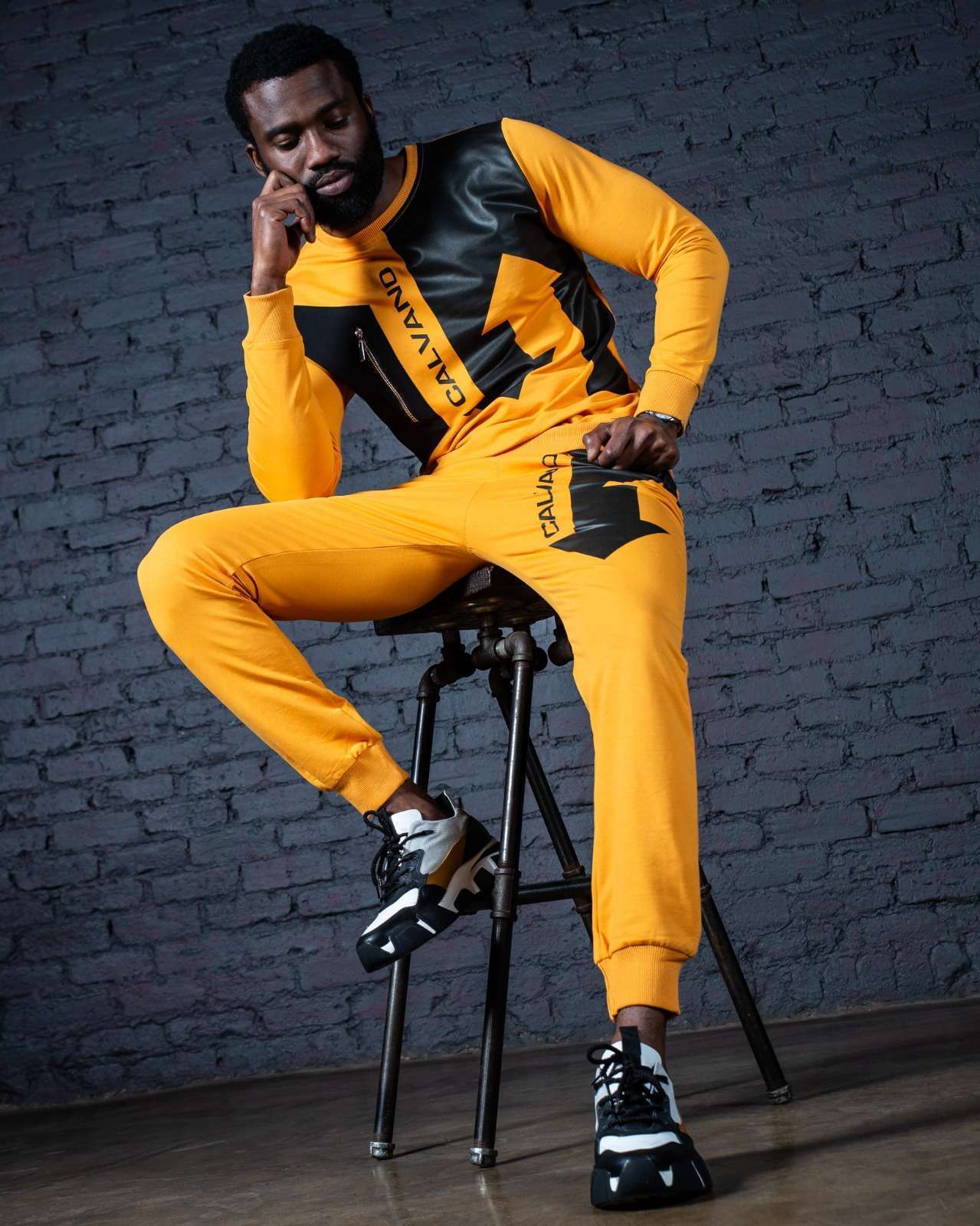 Calvano Men's Bold Yellow and Black Designer Tracksuit Premium Urban Streetwear