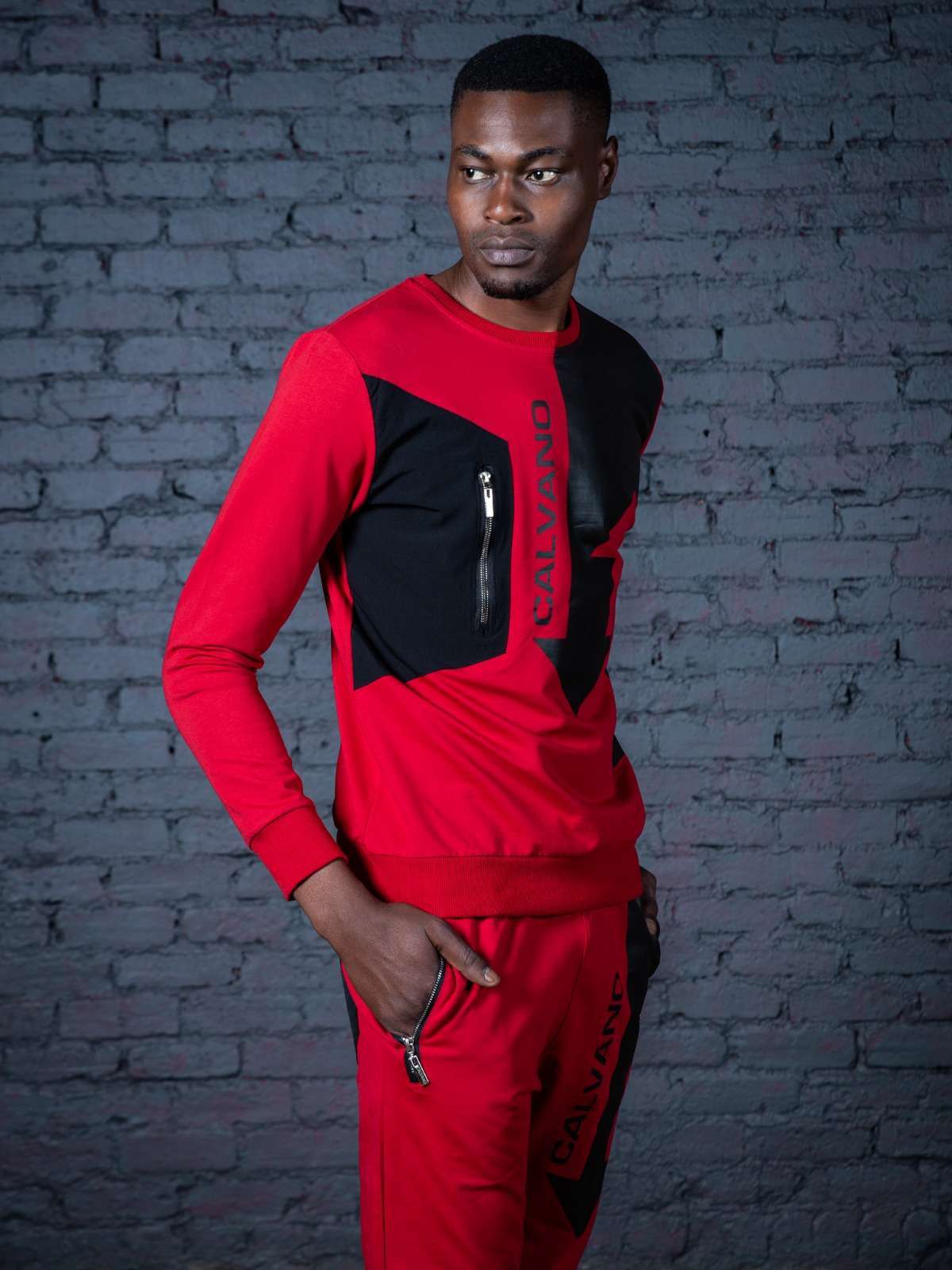 Calvano Men's Red and Black Tracksuit Bold Streetwear for Confident Style