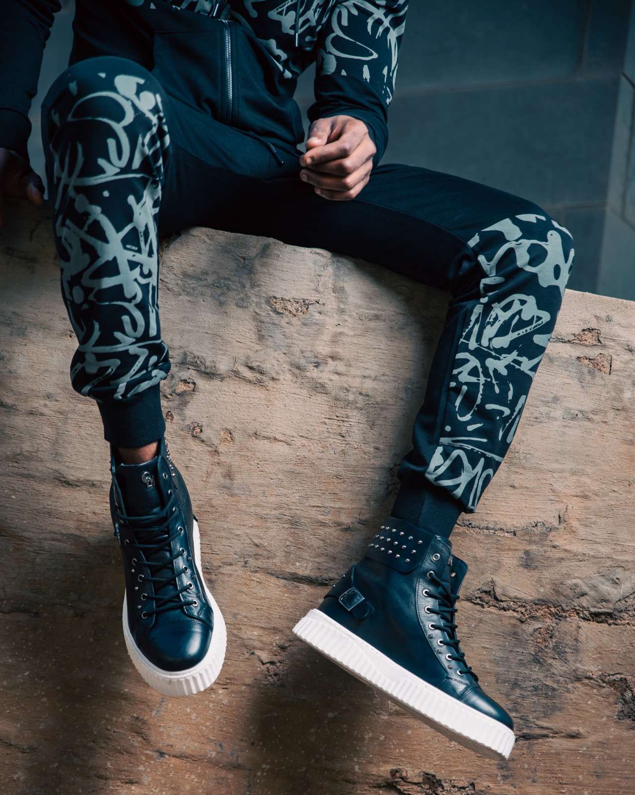 Calvano Men's Black and Grey Graffiti Tracksuit Bold Urban Streetwear - Image 2