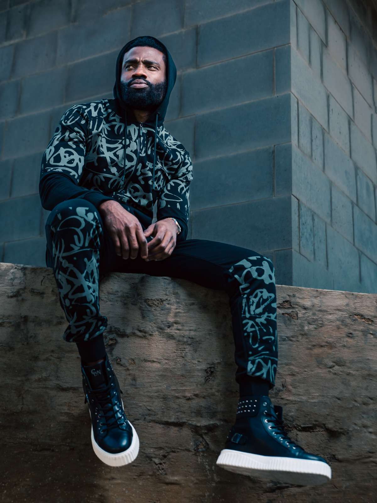 Calvano Men's Black and Grey Graffiti Tracksuit Bold Urban Streetwear