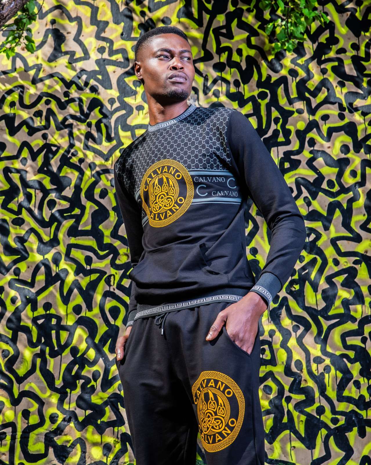 Calvano Black and Gold Tracksuit Luxury Streetwear with Designer Detailing