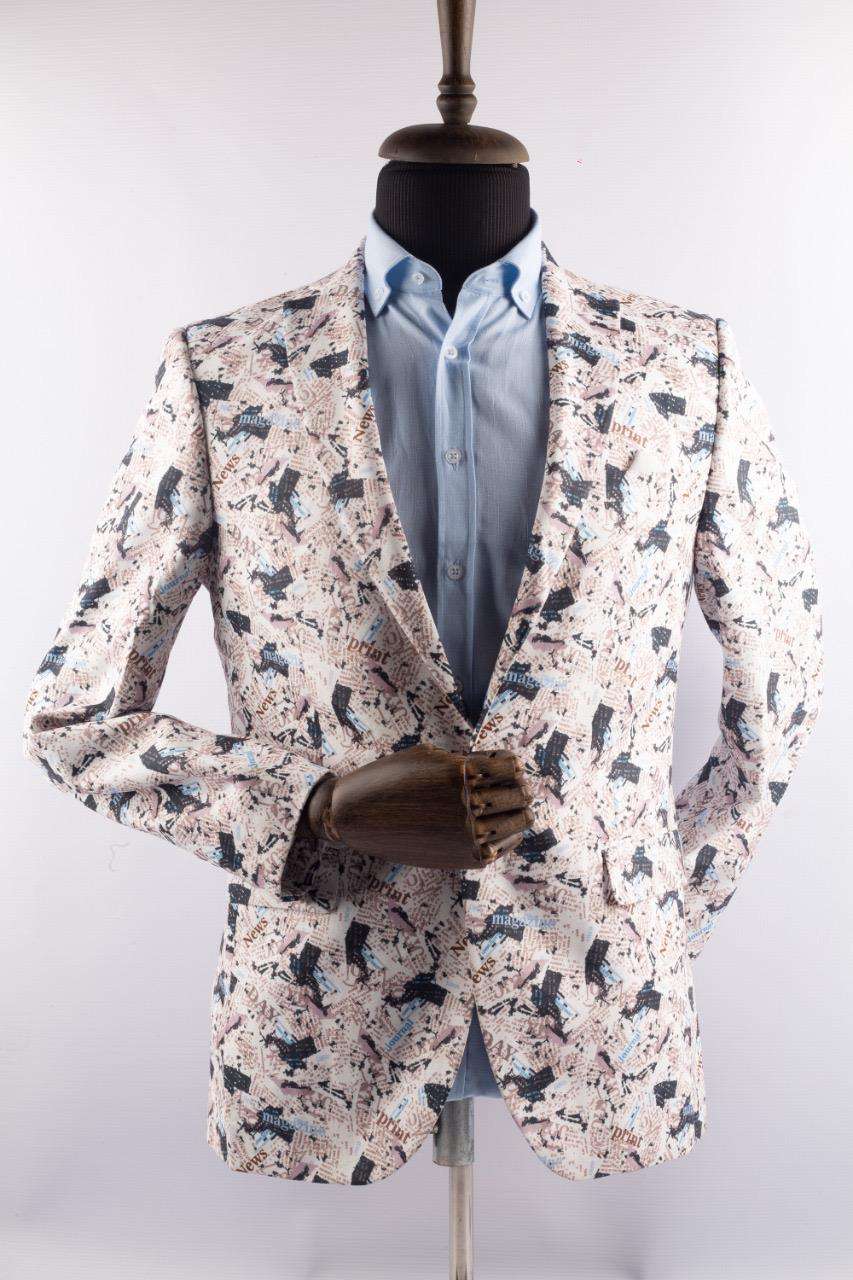 Bold and Unique Newsprint Pattern Men's Blazer for a Trendsetting Look