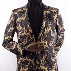 Luxurious Black and Gold Floral Men's Blazer for Formal Events