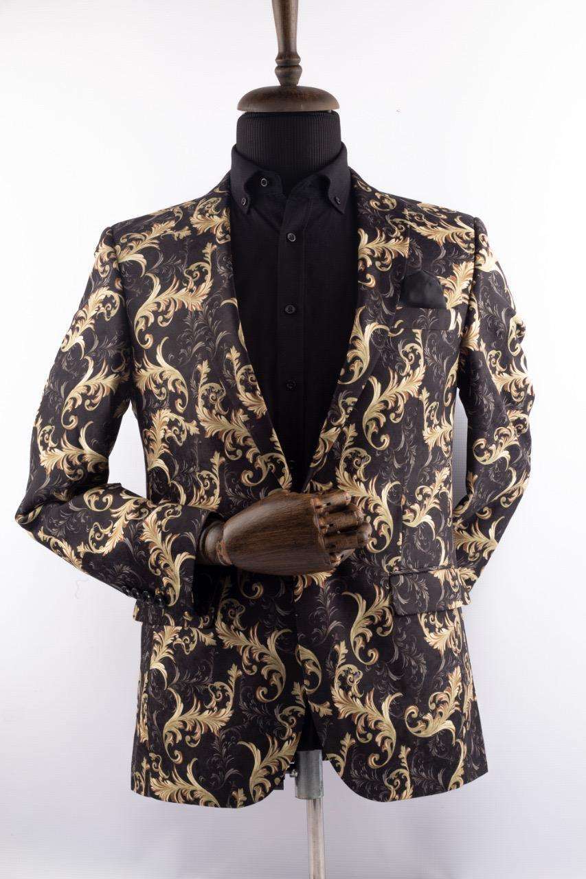 Luxurious Black and Gold Floral Men's Blazer for Formal Events