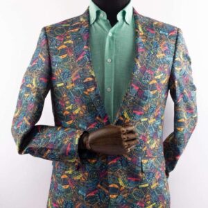 Multicolor Travel Stamp Print Blazer for Men