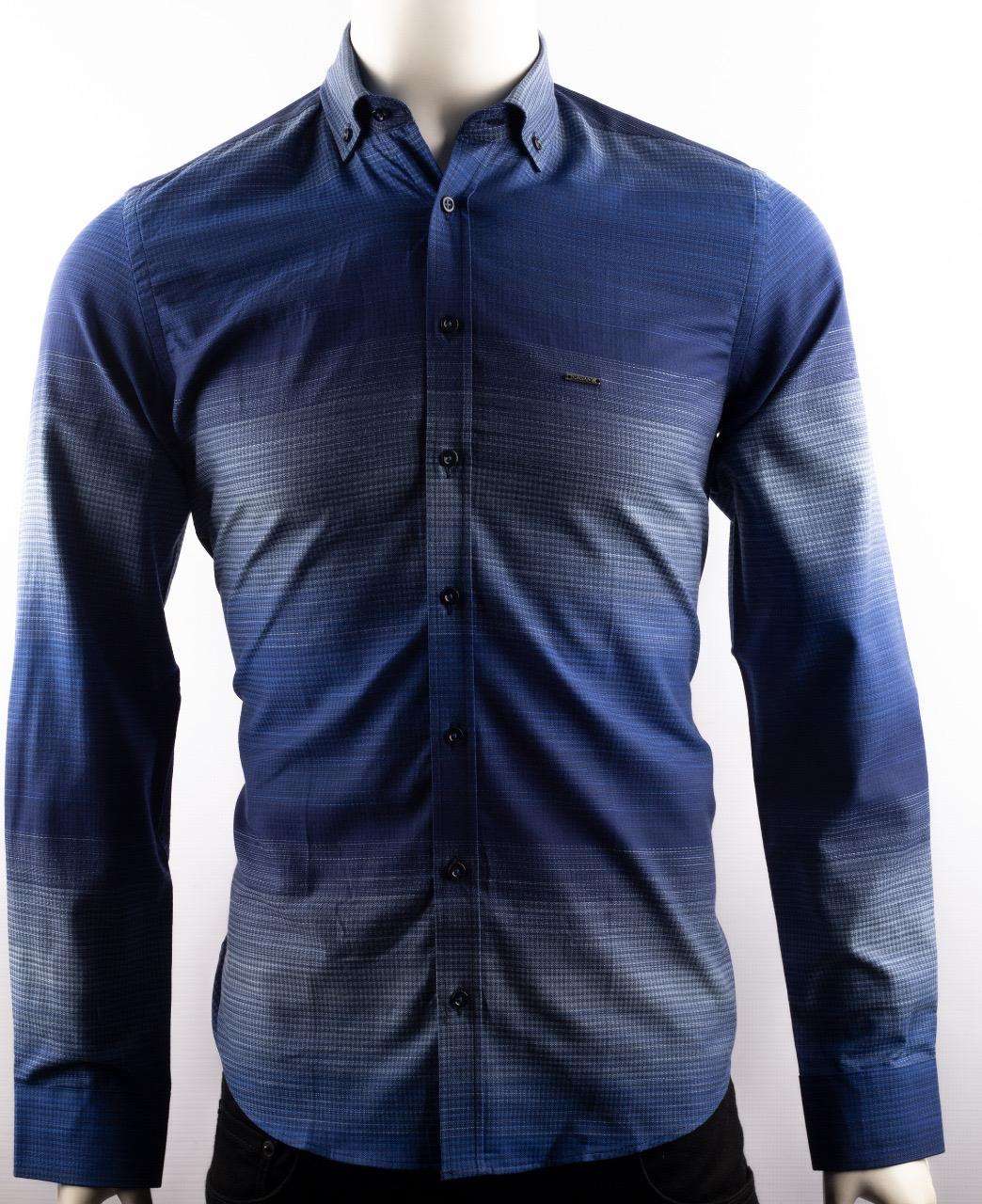 Sleek Navy Blue Gradient Men's Shirt for Casual and Formal Occasions